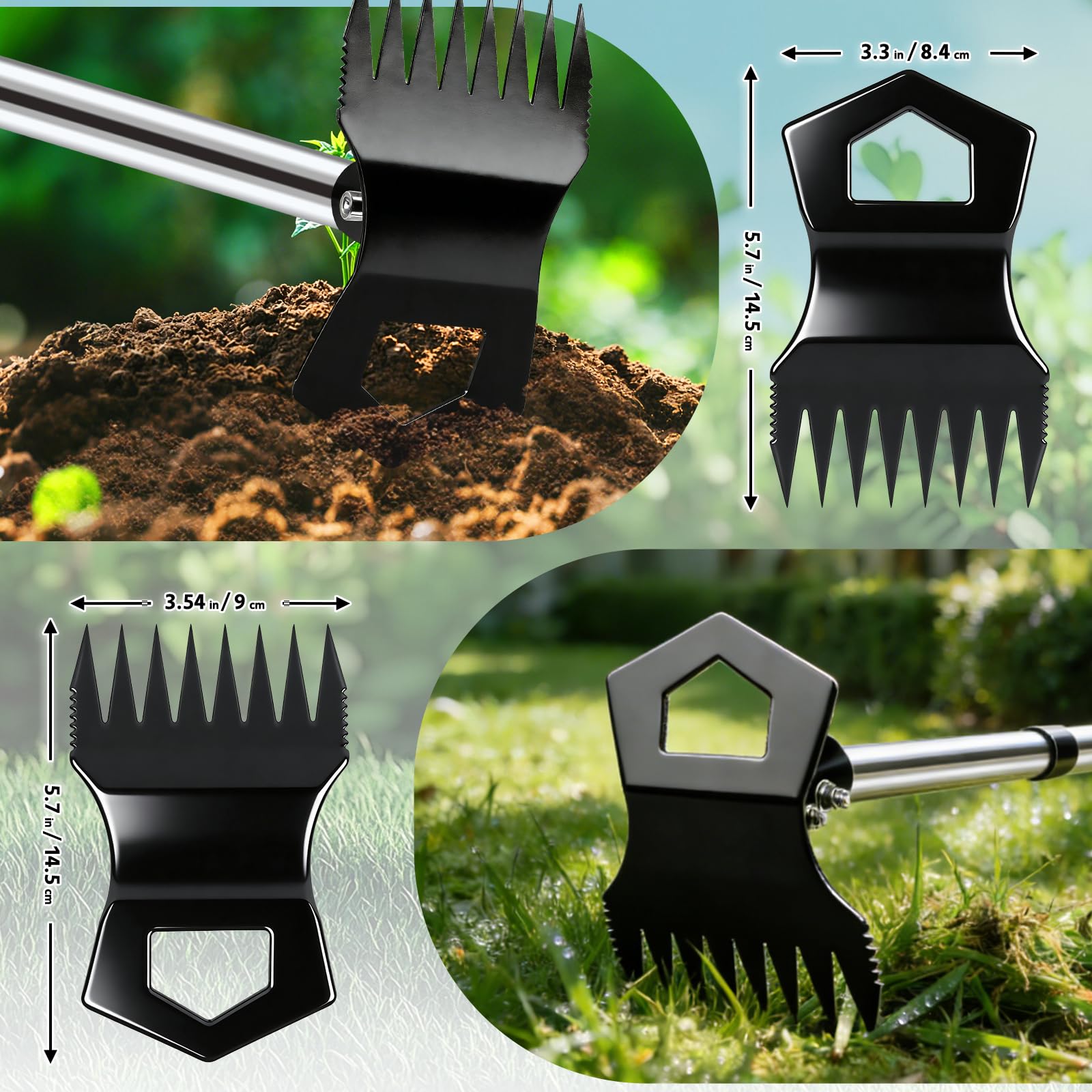 Weed Puller Tool with Long Handle, 2 in 1 Garden Hoe & Weeding Rake, Heavy Duty Weed Remover for Garden, Lawn & Flower Beds — view 4