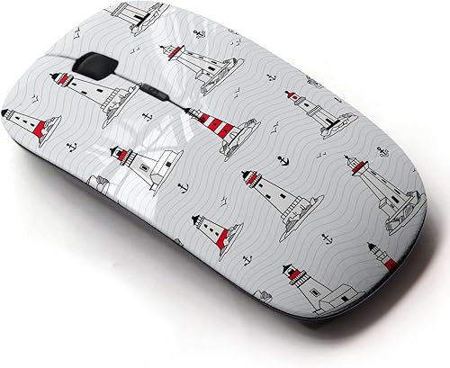 Honeexy Ratón USB portátil ergonómico inalámbrico de 2.4 GHz, (patrón de faros) para laptop, PC, computadora, portátil, tableta, ideal para niños