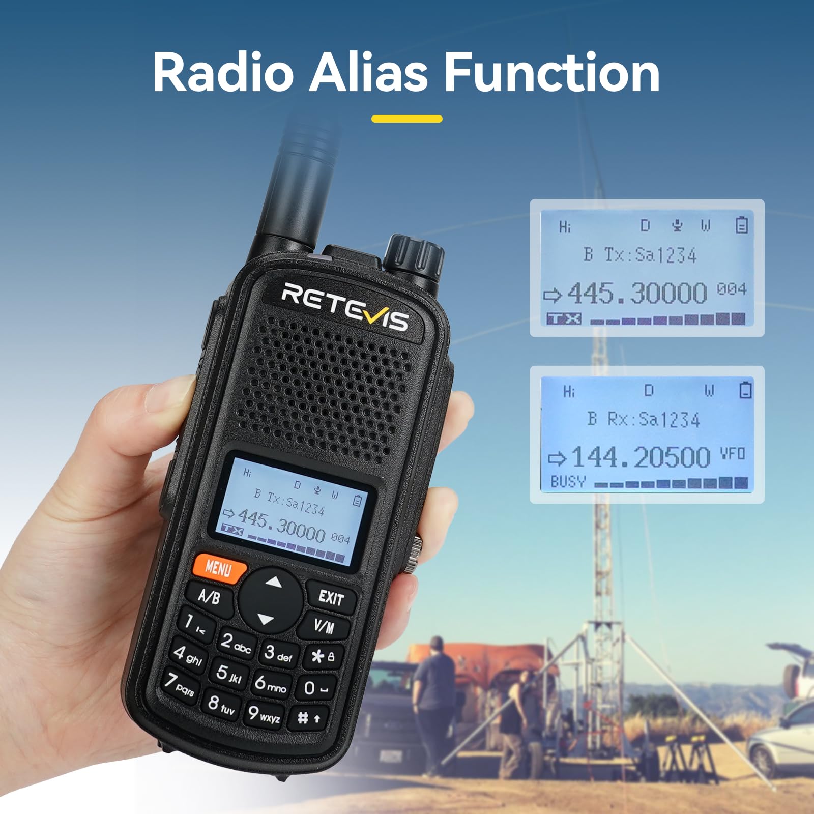 Retevis A61 Radios Amateurs, Radio Double Bande, Talkies Walkies Etanches IP67, Bande 2 m/70 cm/FM/AM, Batterie 2200 mAh, Sub PTT, Radios Bidirectionnelles de Chargement USB-C (2 Pièces)