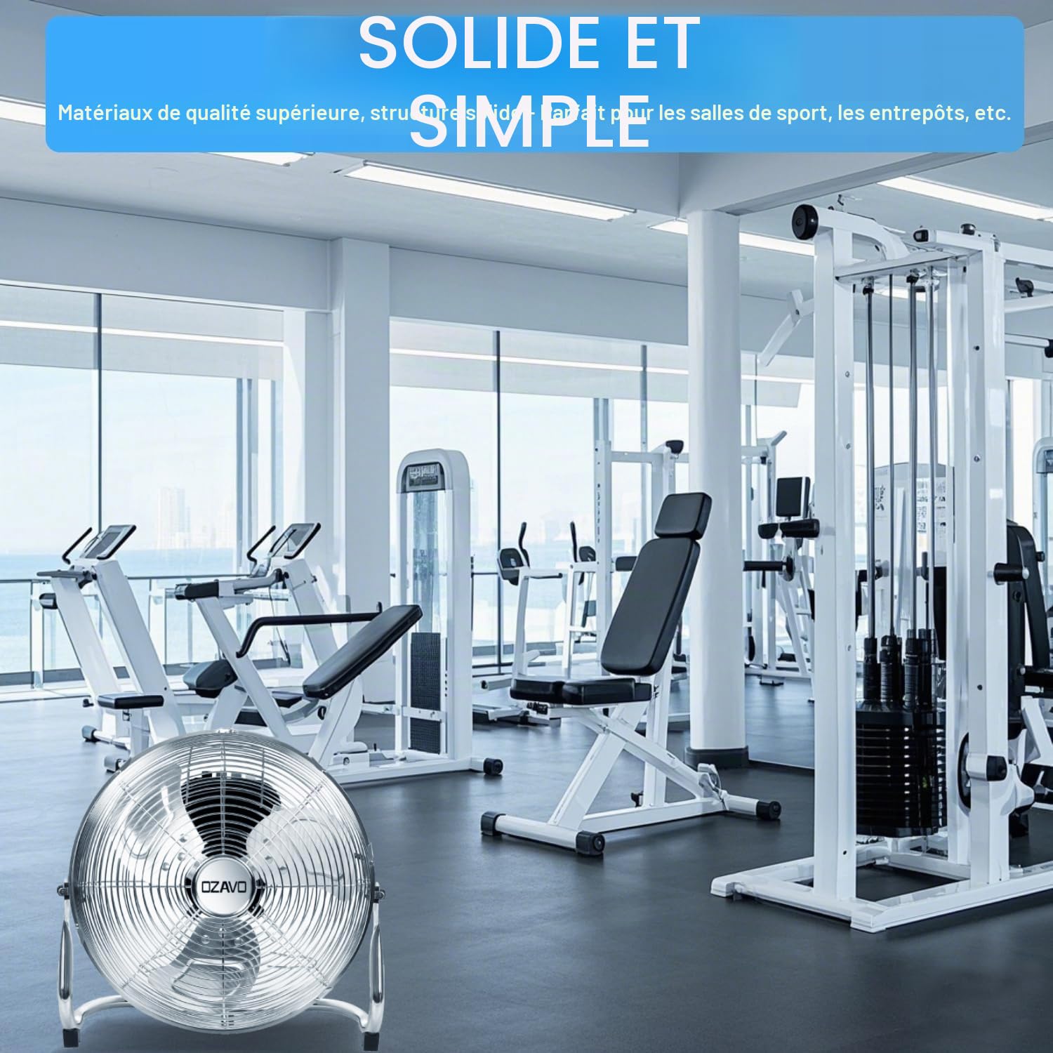 Ventilateur de Sol en Métal Brasseur d'air Industriel, Argent | Robuste, Rétro sur Pied, 3 Vitesses, Angle d'inclinaison Réglable, 80W