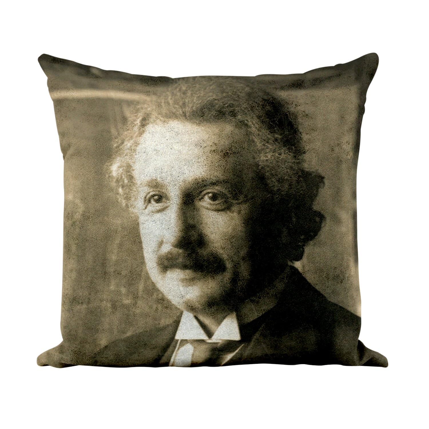 Coussin Albert Einstein 40x40 cm housse similicuir blanc portrait célébrité scientifique