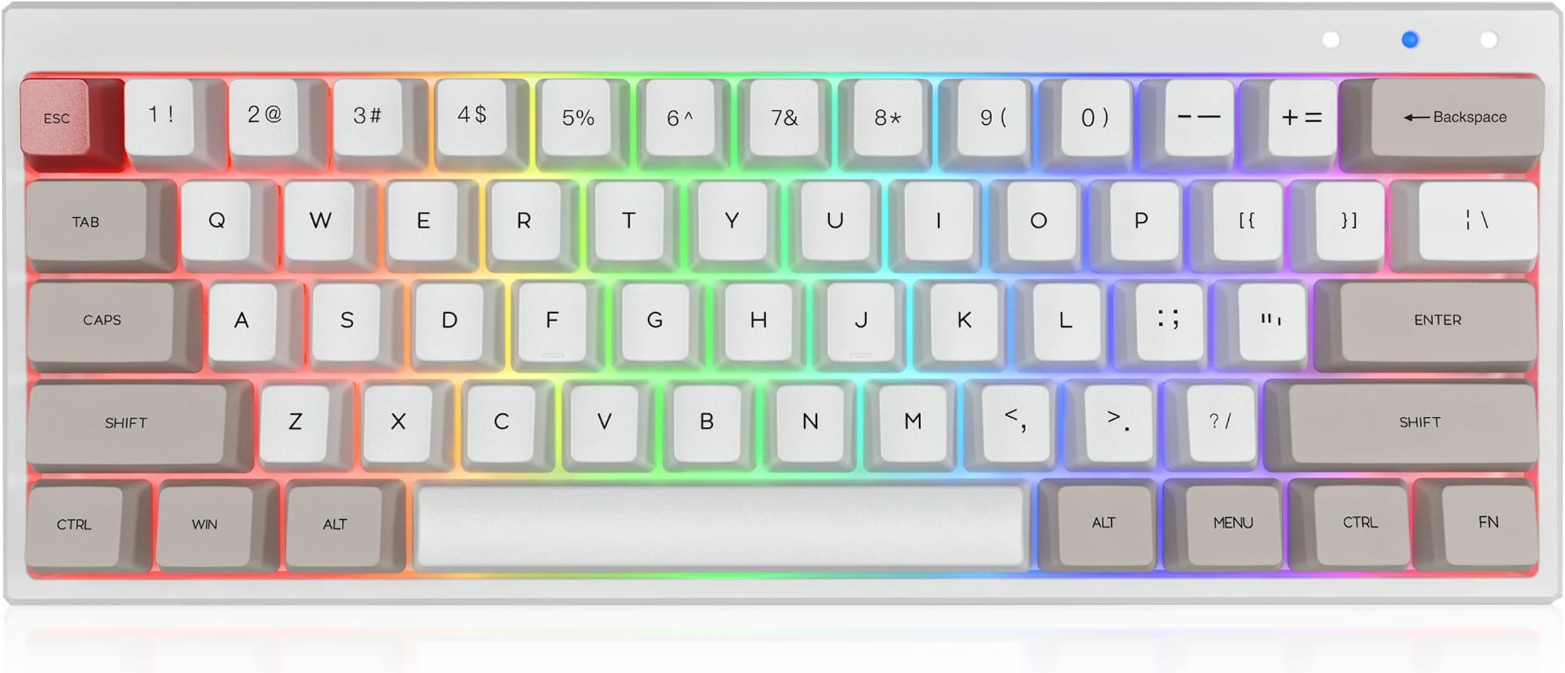 Ractous RTK61BP 60% Wireless Mechanical Gaming Keyboard,RGB Blacklit PBT Sublimation Keycaps 61keys Bluetooth5.1/Wried Gaming Keyboard for PC/Mac Gamers,Hot-Swap Gateron Optical Red Switch-White