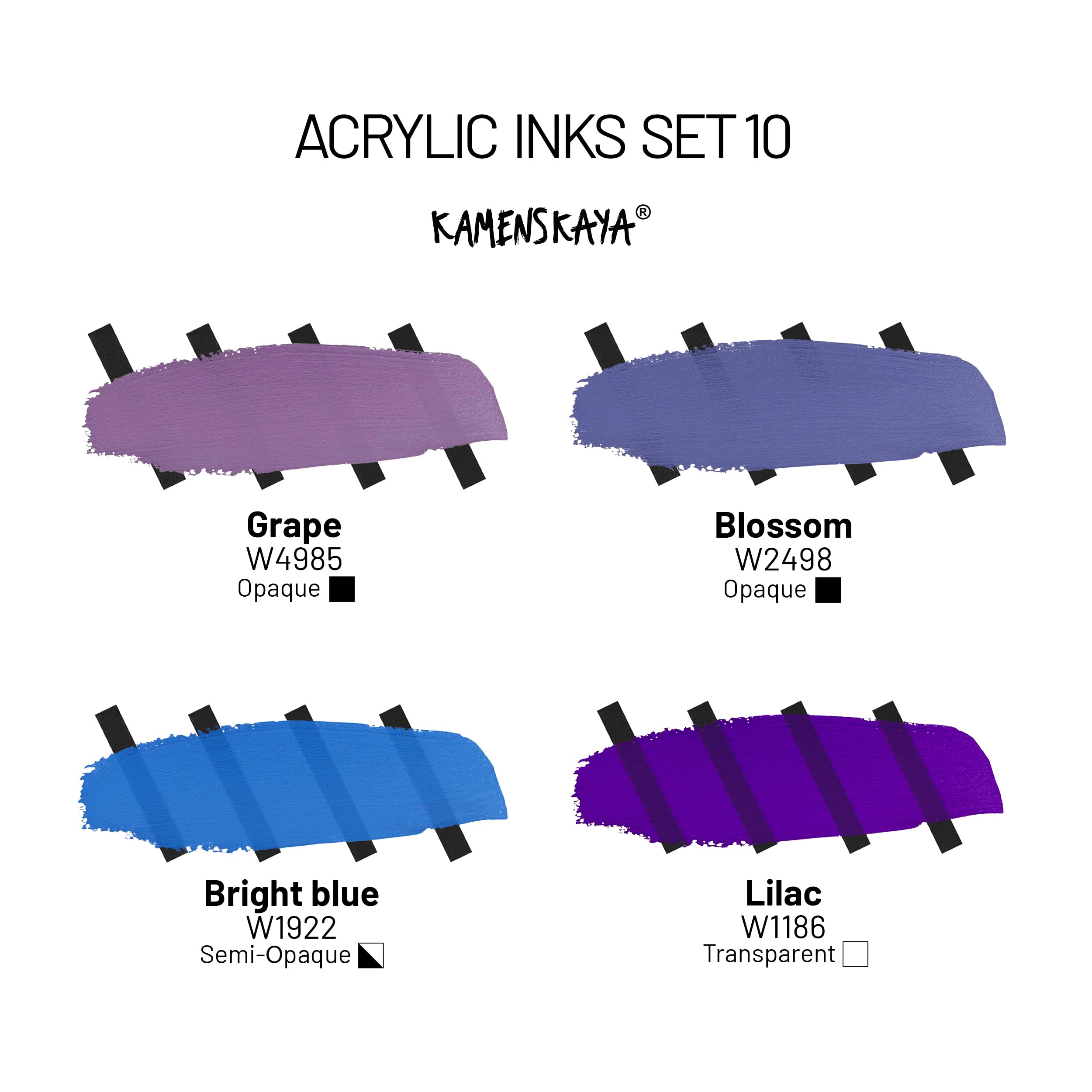 Kamenskaya Acrylic Inks for Artists - Acrylic Ink Set, Color Combination #10-4 pcs. 1 Fl Oz (30 ml) Each, 30 ml (Pack of 4) - Image 2