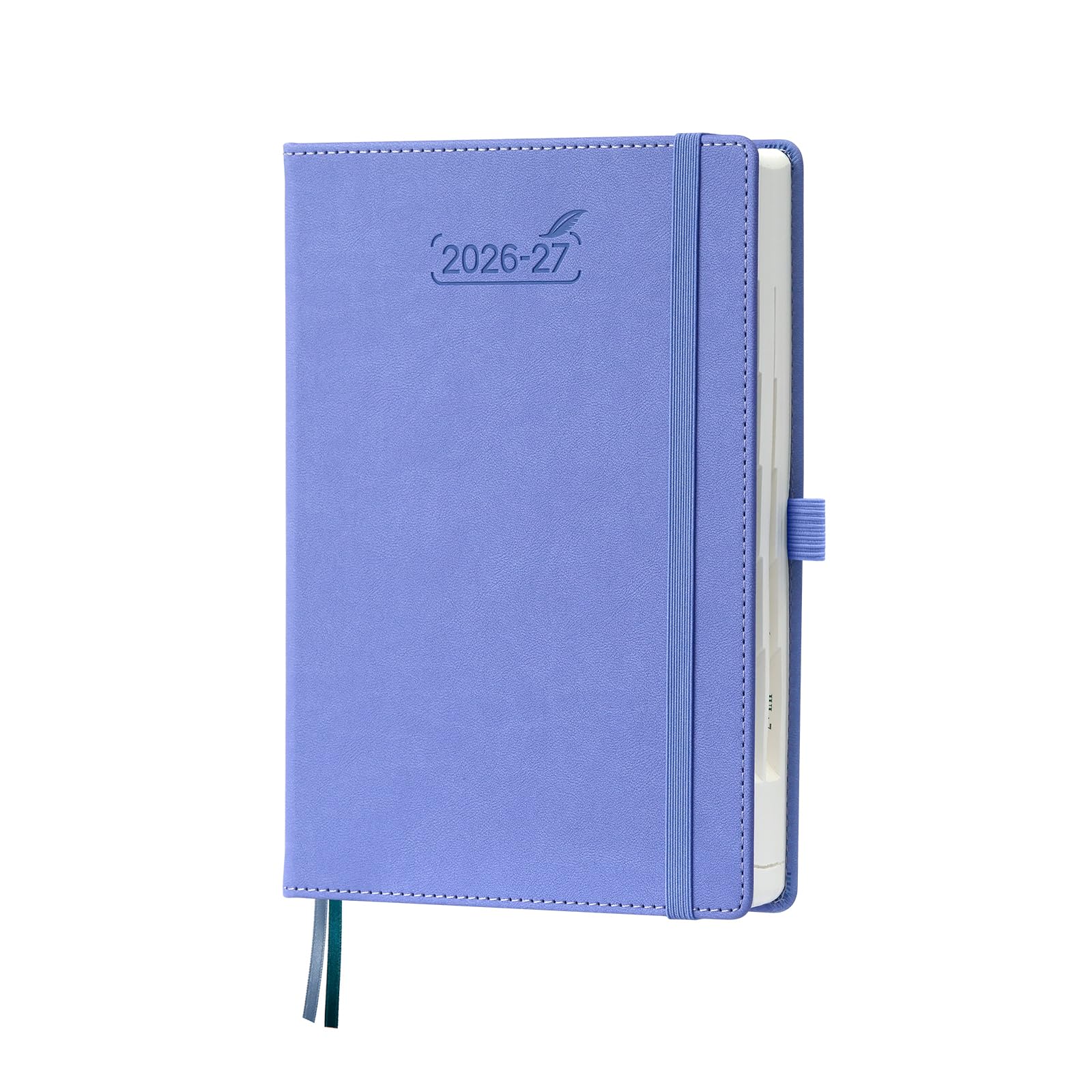 BEZEND A5 Academic Diary 2026-2027 Page A Day (Aug'26-Jul'27). 12-Month Daily Planner with 30 Minute Intervals. Appointment Book with Tabs & Pocket. for Work and Home. PU Leather Hardback, Cornflower