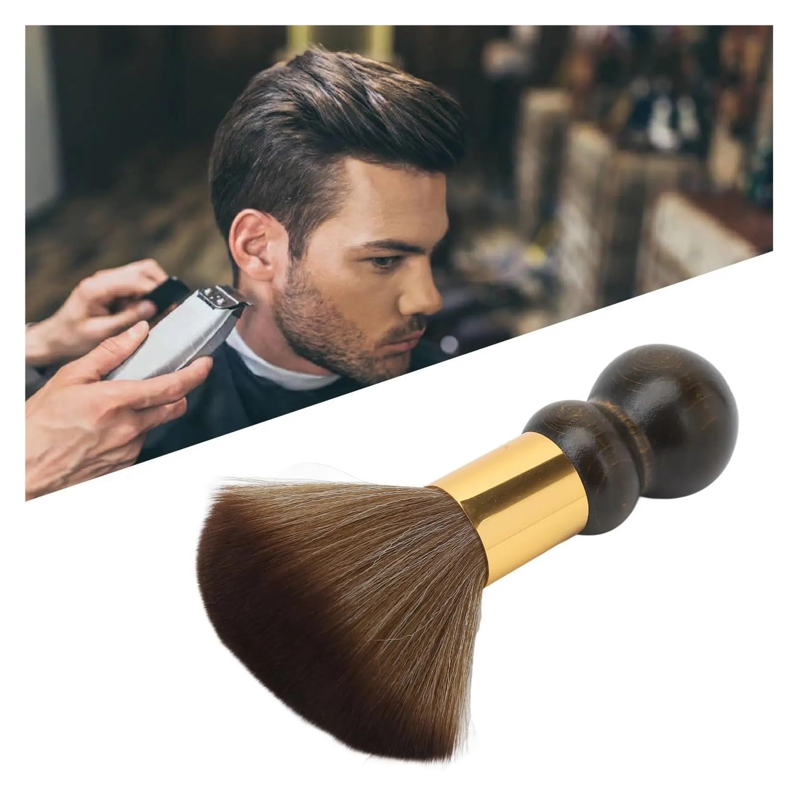 Cepillo Suave For Peluquería, Cepillo De Limpieza For Eliminar El Polvo De La Cara Y El Cuello, Mango De Madera, Cepillo De Maquillaje De Estilo Antiestático(B)