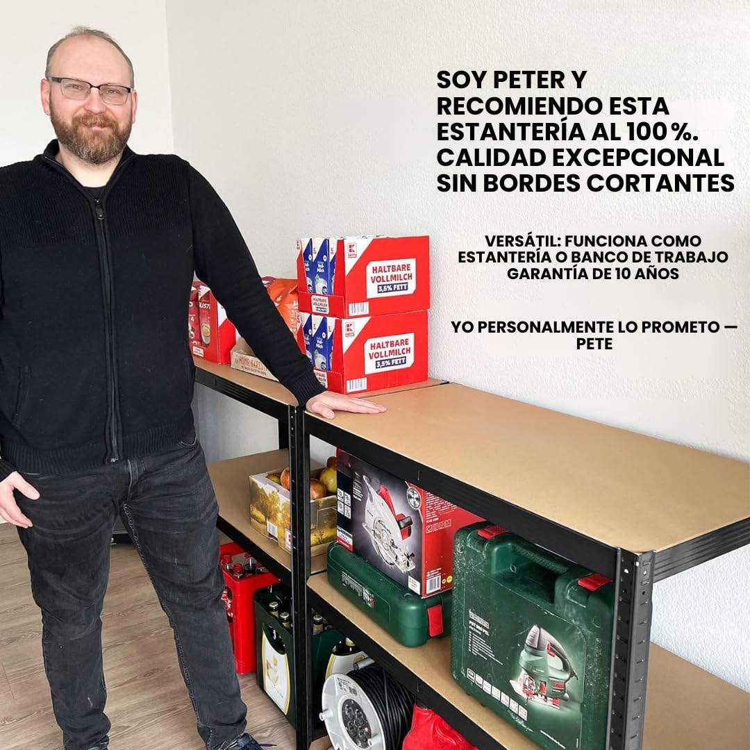 etm Estantería de Carga Pesada, Pack de 2, 180x90x40 cm, Negra | Estantería Modular, almacén o Independiente. Montaje rápido sin Herramientas Gracias al Sistema de Encaje (Lakota, Negra)