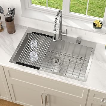 Dcolora 33x22 Drop In Kitchen Sink 16 gauge Stainless Steel Sink Topmount Single Bowl Above Counter Overmount Basin, Round Corner 33"x22"x9", #DC-T7751