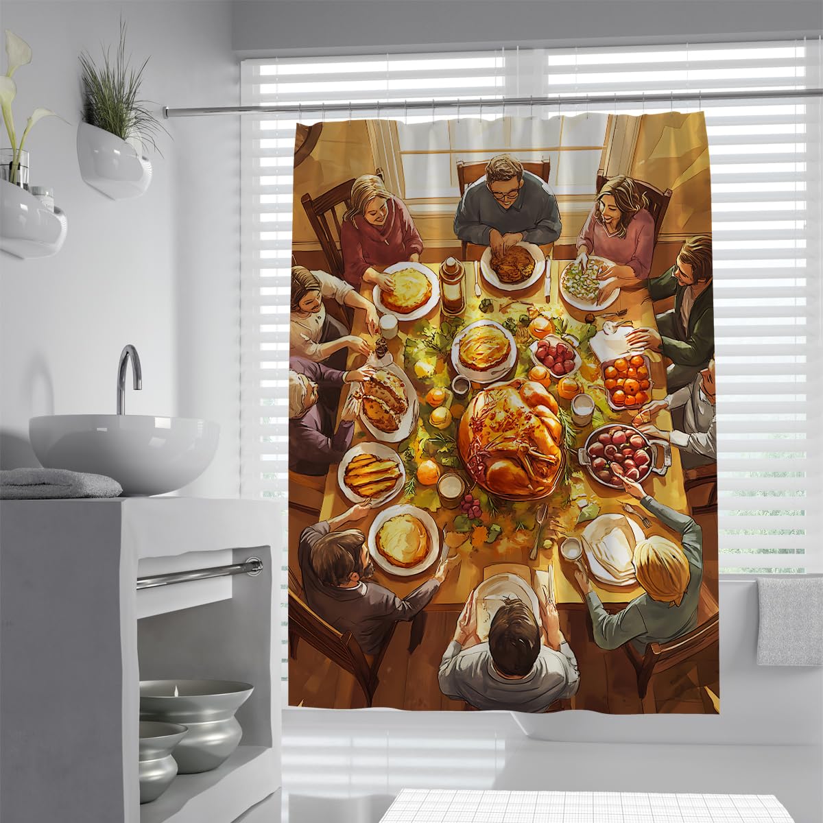Cortina de Ducha Cena Acción Gracias Otoño Familia Deko 150x180cm