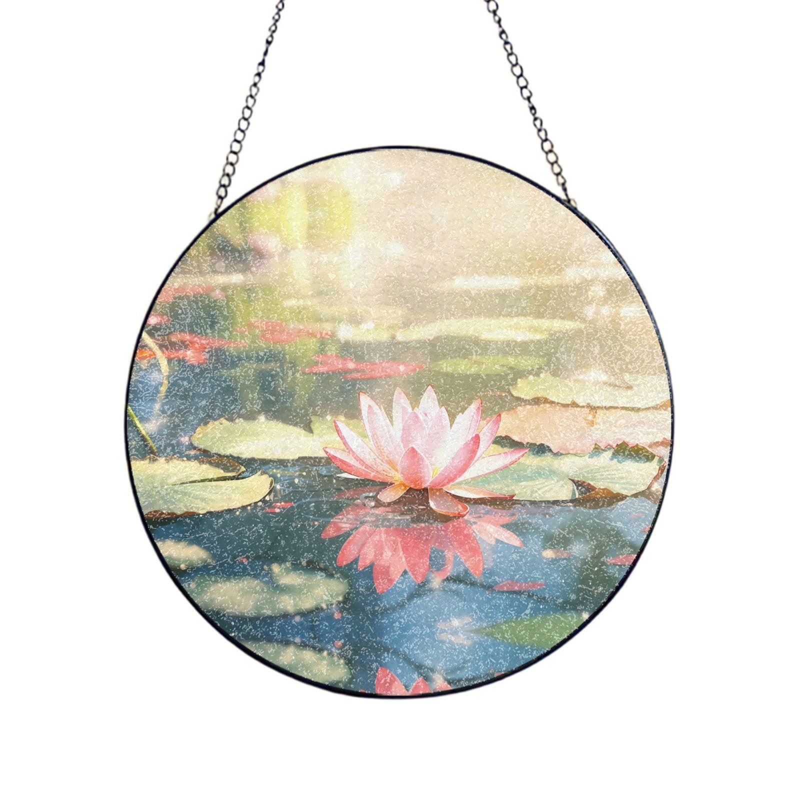 Phayah Pink Lily Print Glass Window Hanging Sun Catchers Suncatcher Decor For Birthday For Home Garden Porch 6in（15cm）