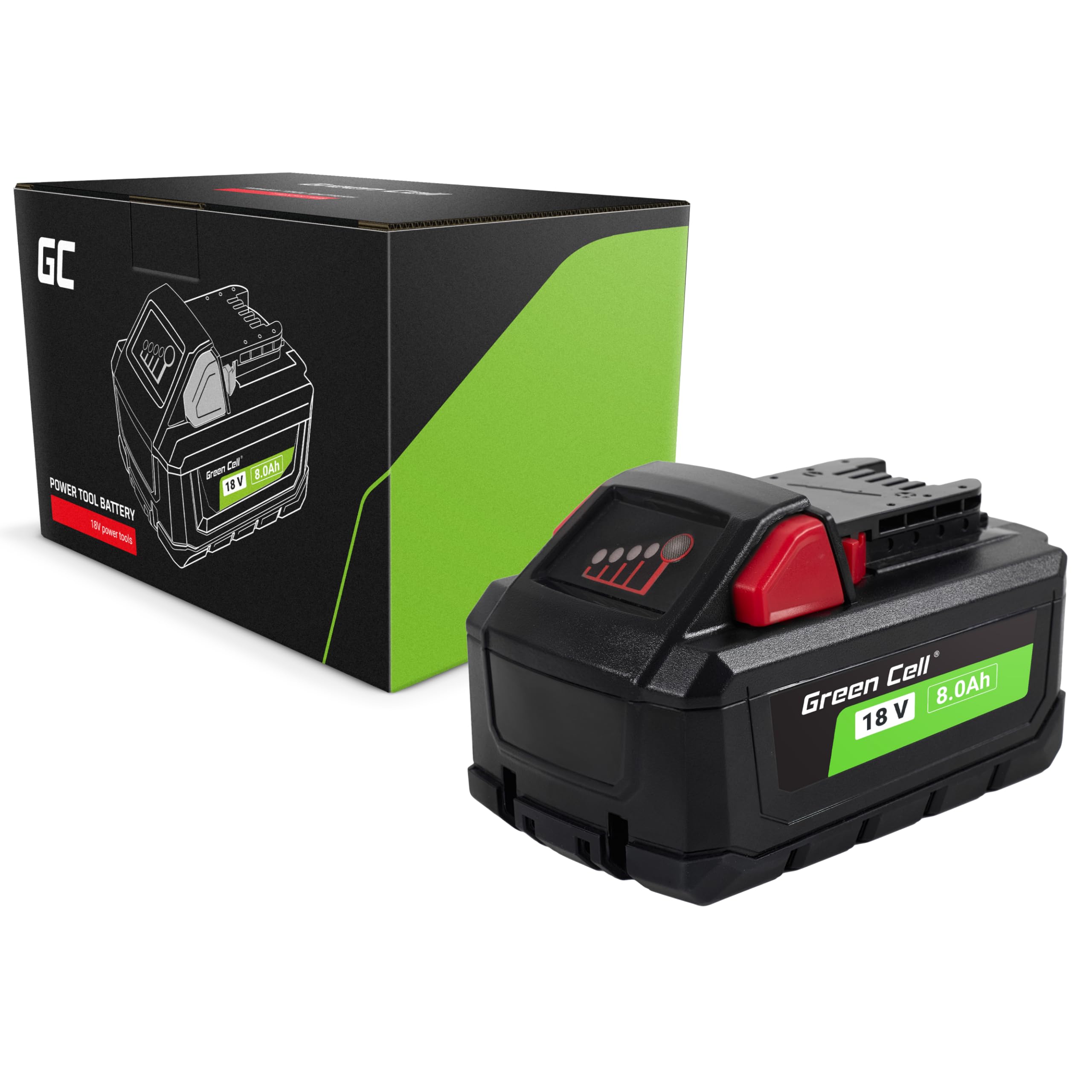 Akumulator Green Cell 18V 8Ah Li-Ion do Elektronarzędzi Milwaukee M18 — Mocny, Wysoce Wydajny i Niezawodny Zamiennik 4932430483, Oferujący Długotrwałe i Stabilne Zasilanie