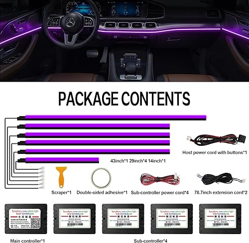 Miniatura 15 de Nueva versión Dreamcolor acrílico luces interiores del coche 18 en 1 RGB kit de iluminación ambiental del coche APP Control Zoned Control System 252