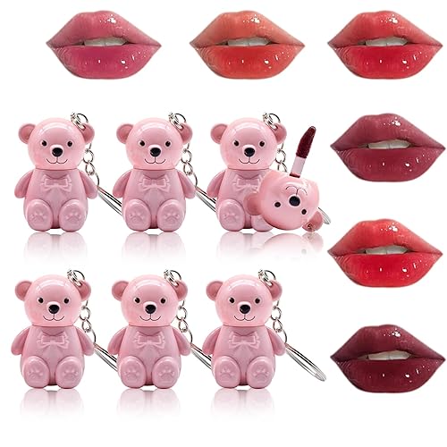 2 en 1 llavero de oso pintalabios, 6 colores, lindo oso lápiz labial hidratante para labios voluminoso, brillo de labios, brillo de labios, brillo disponible en Yaxa Venezuela