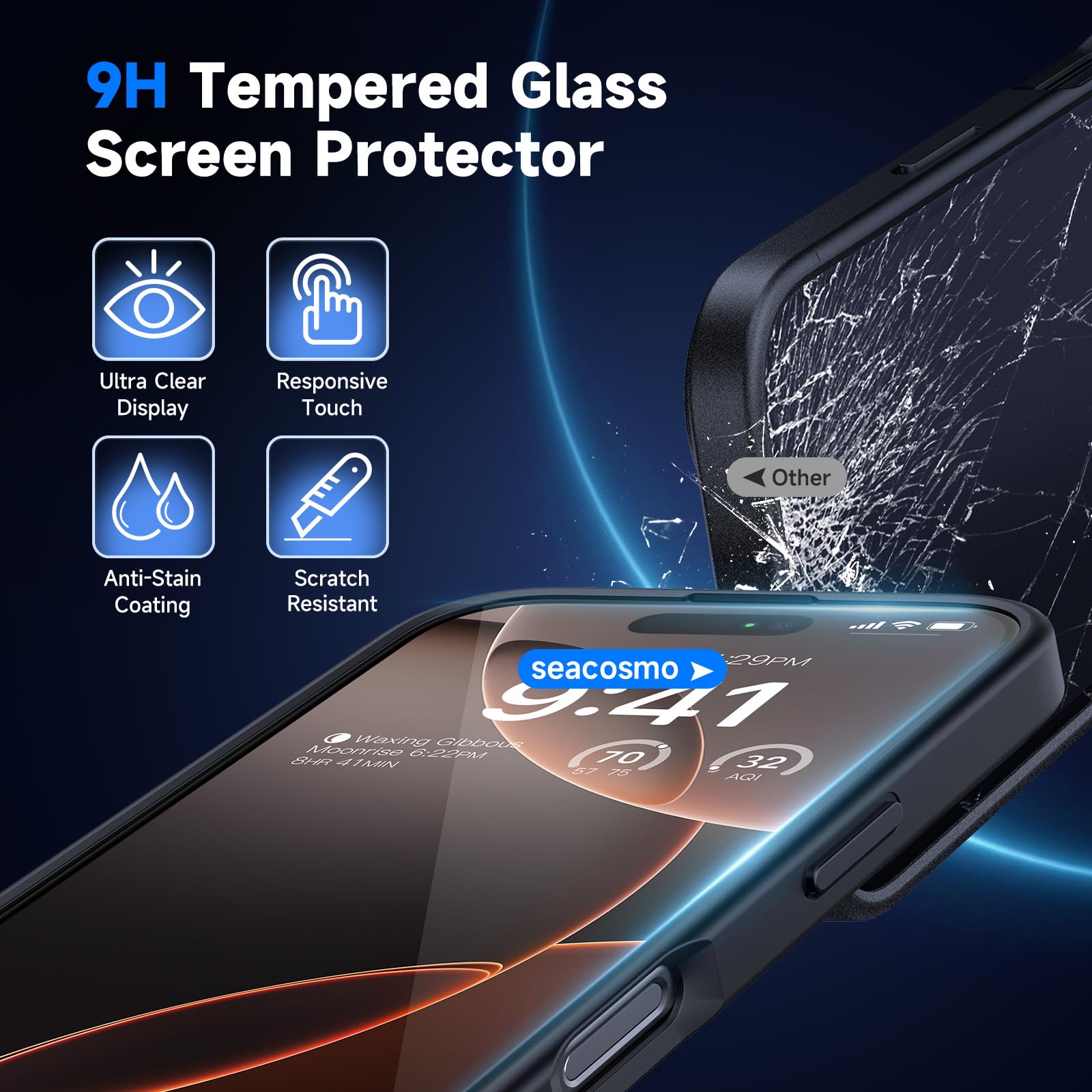 seacosmo 5 in 1 Magnetic for iPhone 16 Pro Case with 2X HD Screen Protector + 2X Camera Lens Protector - Image 4
