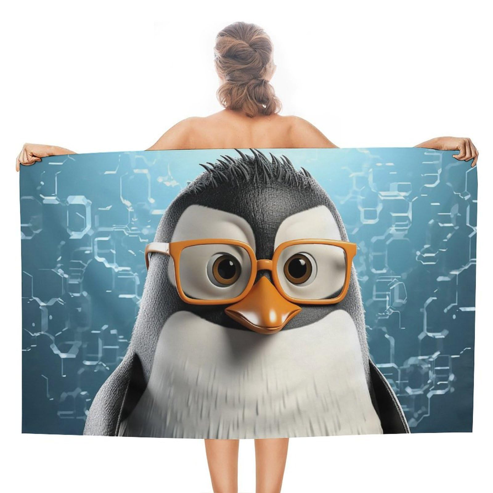 LSRCPD Beach Towels Penguin With Glasses Camping Bath Pool Gym For Men Women 80X130Cm