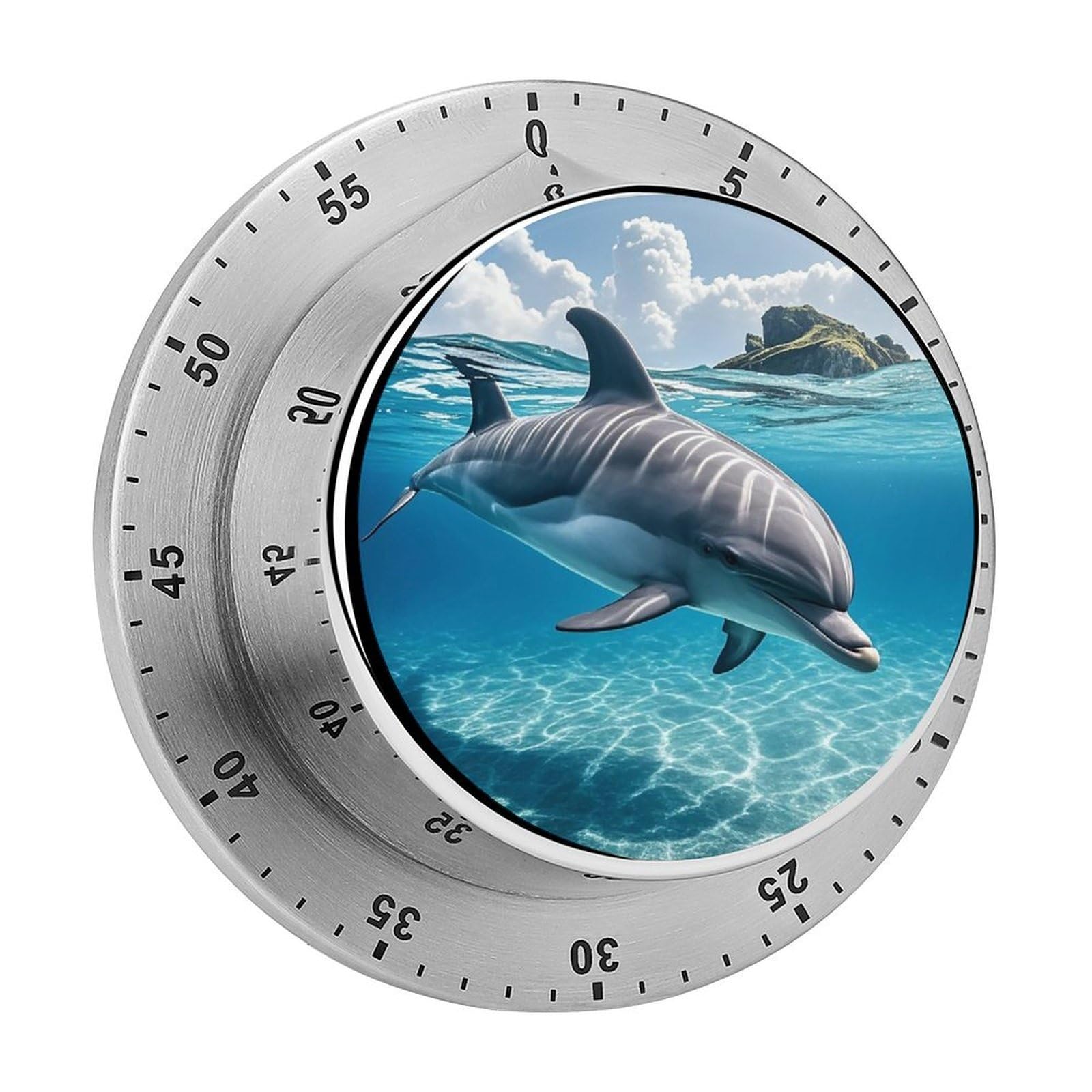 Dolphin in The Ocean Timer Fashion Visual Timers Wind Up 60 Minutes Desk Timers Stainless Steel Magnetic Timer Countdown Clock No Batteries Loud Alarm for Kitchen Chef Cooking