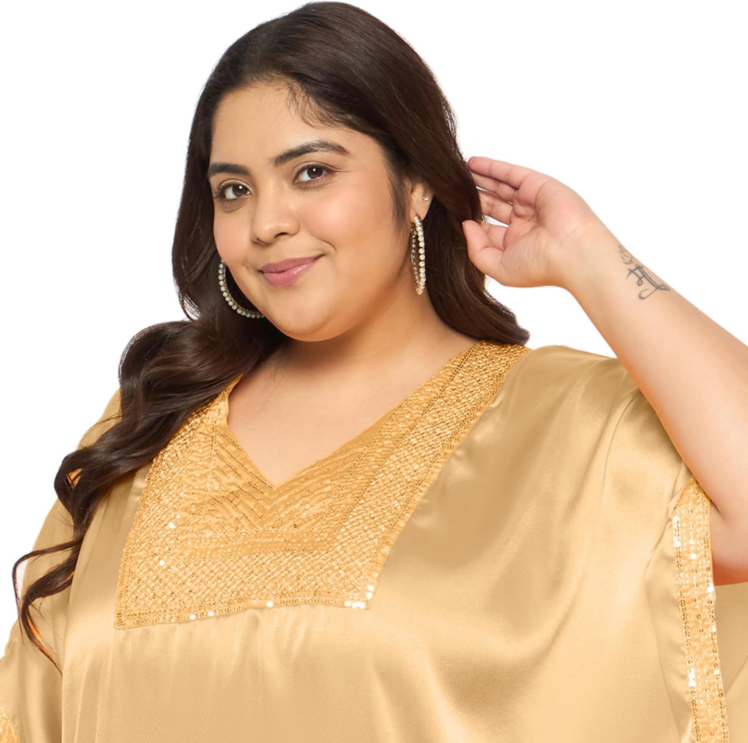Gypsie Blu Women’s Plus Size Satin Sequin Kaftan Dress with Kimono Sleeves Casual Resort Wear Stylish Loose Fit Evening Dress - Image 5