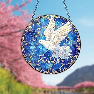 Pigeons Acrylic Window Hanging, White Bird Stained Acrylic Window Decor Hanging Ornaments Indoor Outdoor Garden Stained Art Panel Gift for Women Christmas Thanksgiving