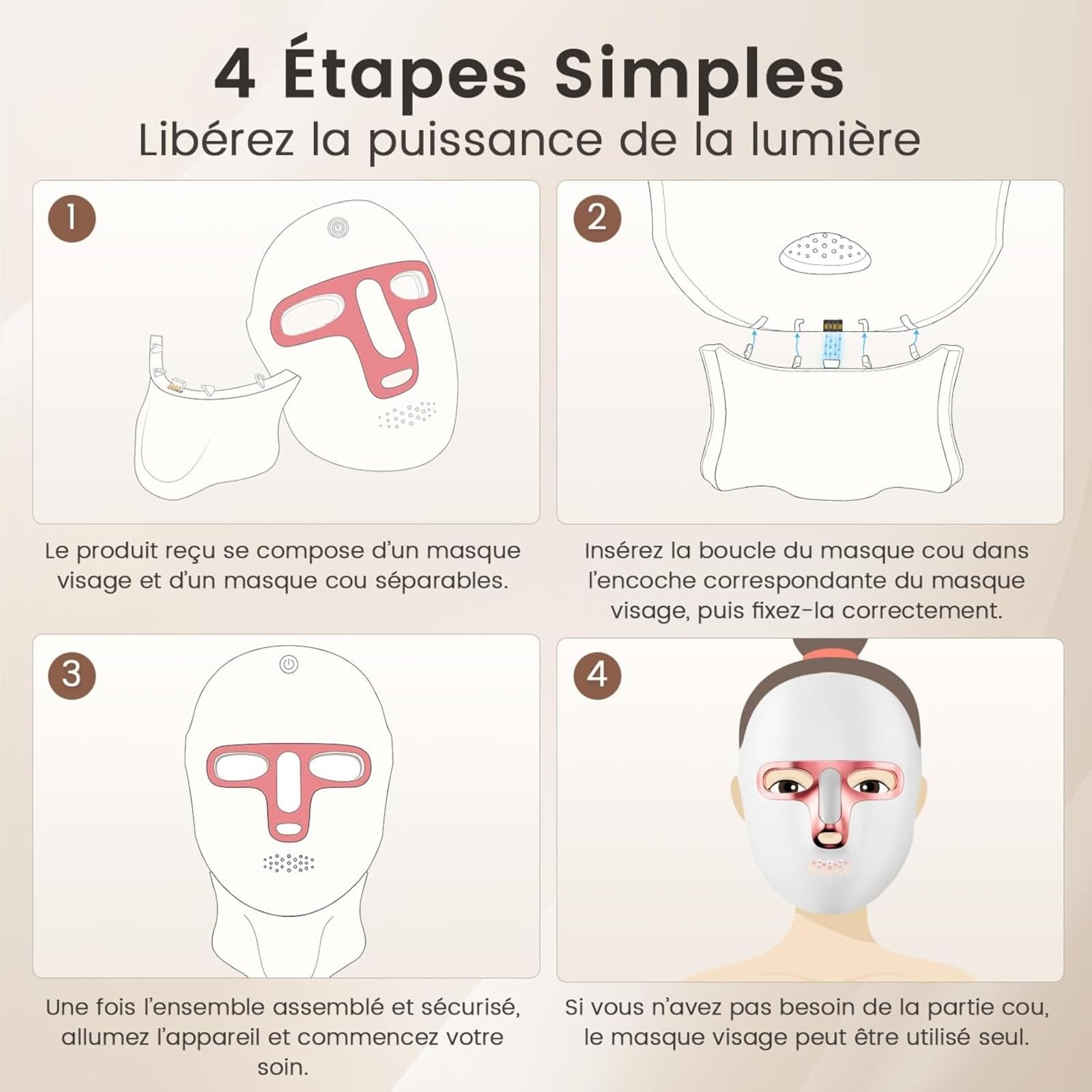 Maschera a LED per la terapia della luce, con luce rossa, ricaricabile USB-C, maschera facciale a LED per la cura della pelle, casa, viaggi e yoga
