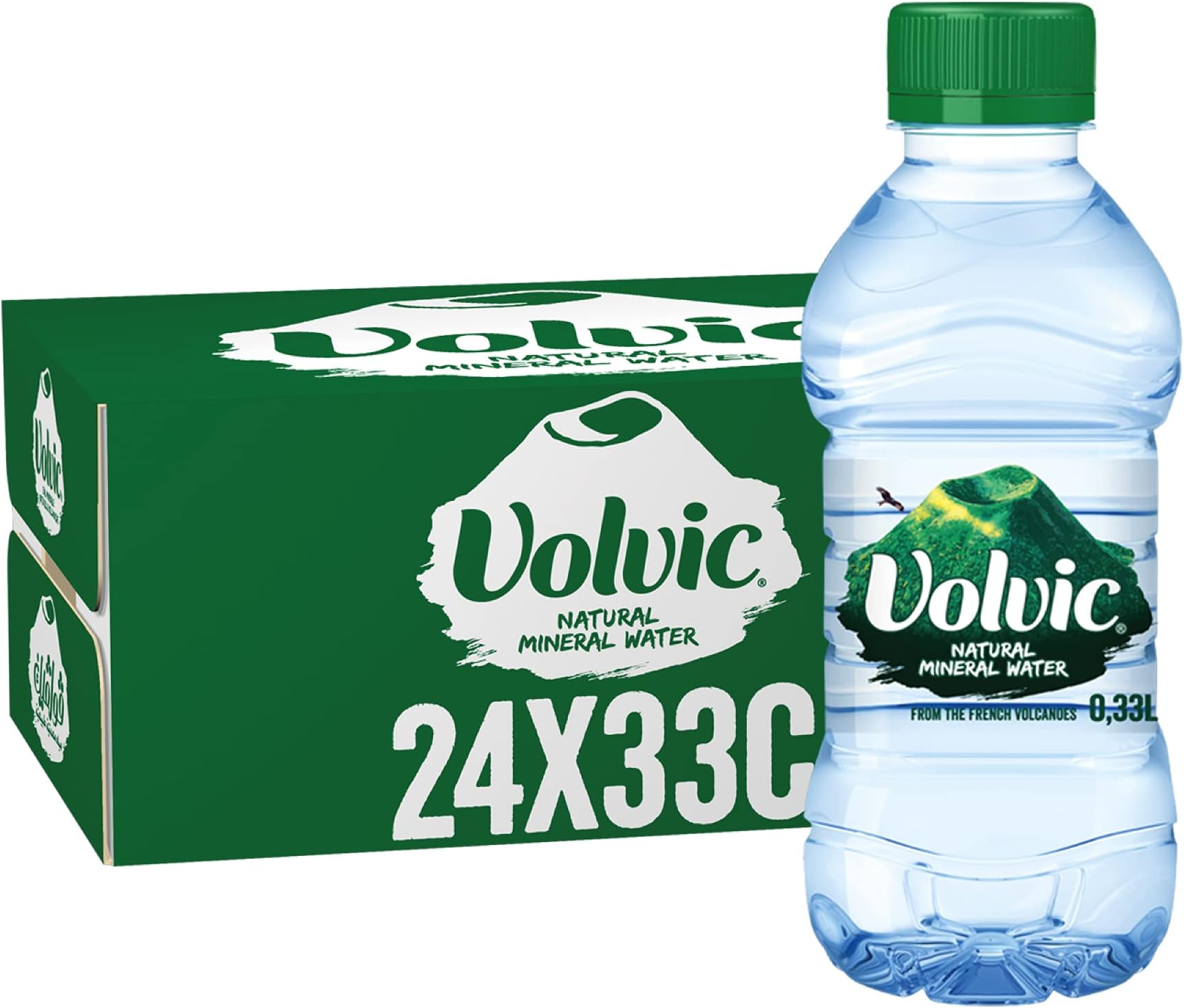 Natural Water, Mineral Drinking Water, Sustainably Sourced & Volvican Spirited Water Bottle, Case of 24 x 330ml Volvic Bottles