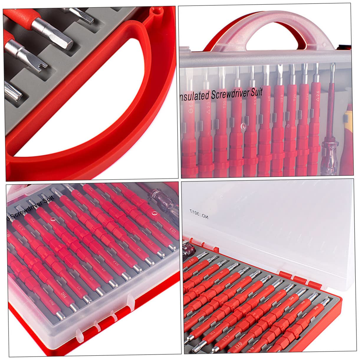 SHINEOFI Mini Destornillador Eléctrico Porta Tornillos y Estuche Portátil de Acero Rojo, Kit Aislado para Trabajo Profesional y Bricolaje en Casa