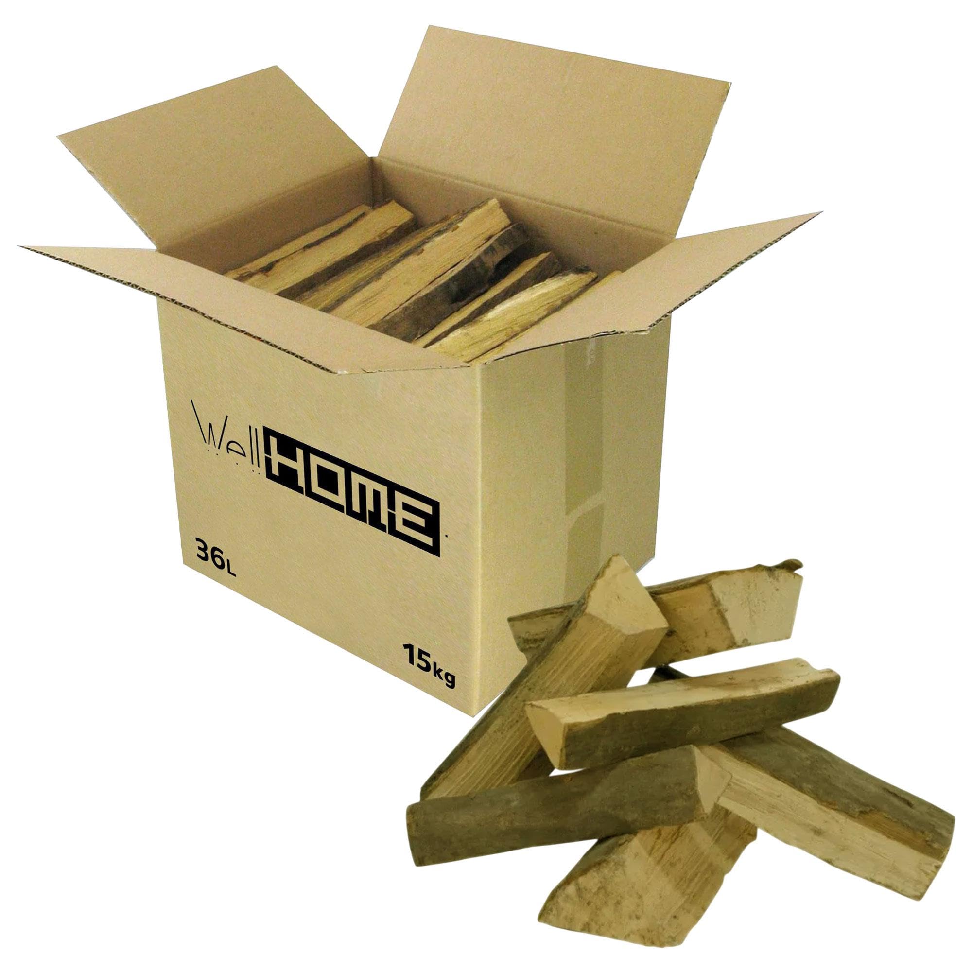 Caja de Leña de 15Kg de Madera de Haya Seca para Chimeneas y Barbacoas/Palos de 30-50cm de Longitud