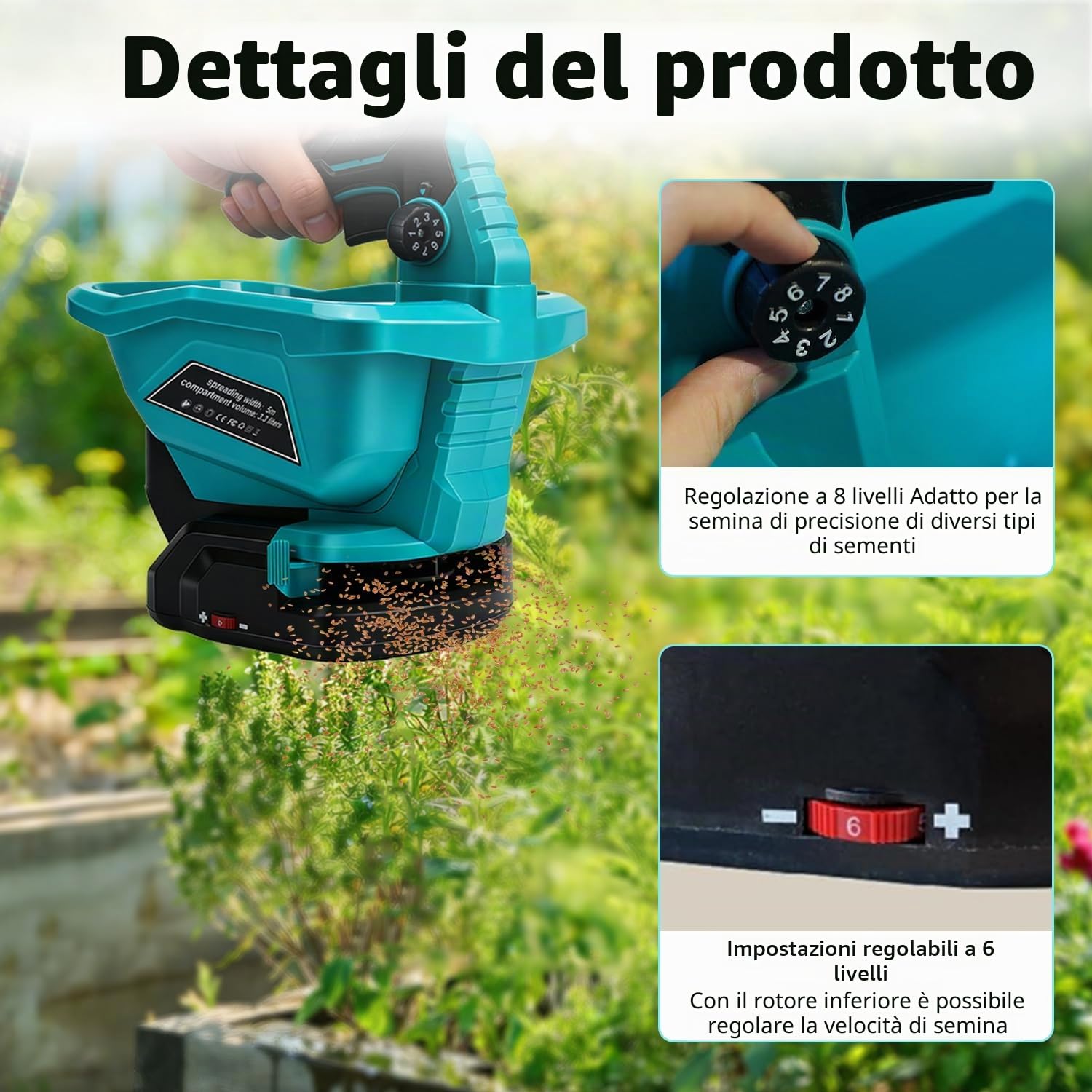 Fertilizzante per batteria Makita da 18 V (senza batteria), portatile, con regolazione della velocità a 6 livelli, con regolazione dell'angolo di 8 livelli, fino a 800 m²