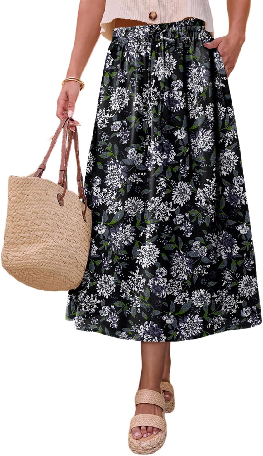 Magritta Women's Print Midi Skirt with Pocket Elastic High Waist 2026 Trendy A-Line Bohe Leopardr Swing Skirts for Women - Image 2