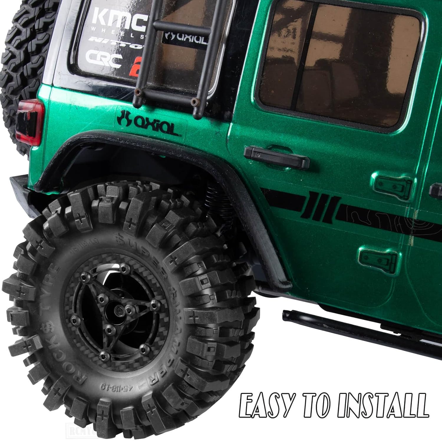 RC 1.9In Wheels Tires Carbon Fiber faceplate for 1/10 SCX10 I II III 90046 TRX4 TRX6 AXI03007 VS4-10 Gen8 MST CFX D90 Capra RC Crawler Car,1.9In Beadlock Wheels (Black-A)