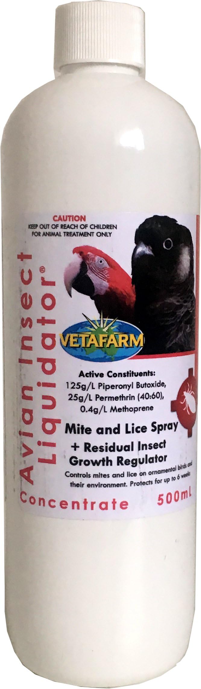 Vetafarm Avian Insect Liquidator AIL 500ml Concentrate Bird Mite Spray KILLS Mites Parasite Lice Cage Disinfectant Aviary Cleaner For Birds