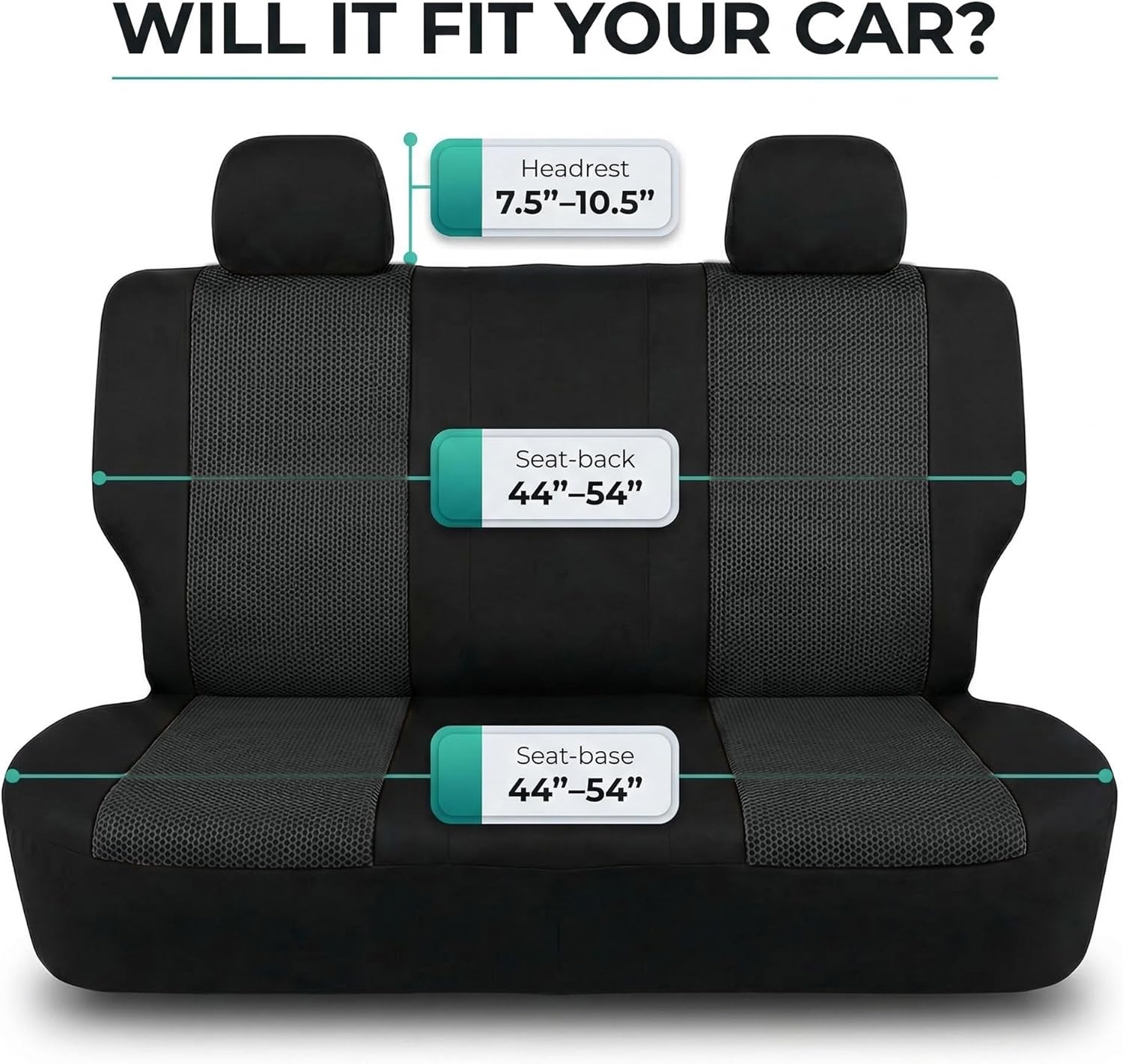 FH Group Automotive Rear Car Seat Covers for SUV, Trucks, Sedan and More - Universal Fit Front High Back & Rear Solid Bench Design Interior Accessories - 3D Mesh Fabric Center Panel - Black