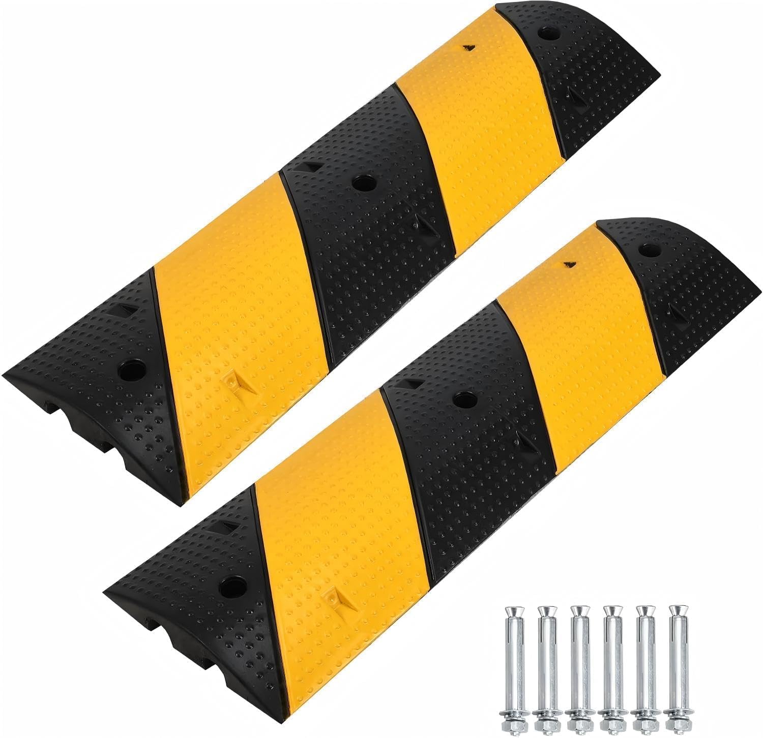 2 Packs 3.3Ft Recycled Rubber Speed Bump for Driveway, Heavy Duty Traffic Calming Hump with 25000 Lbs Capacity, 2 Channel Modular Cable Protector Ramps for Asphalt Concrete Gravel Driveway Road