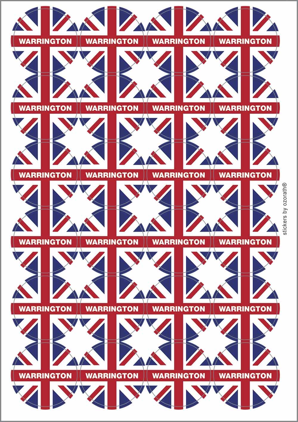 Warrington Union Jack Circular Matt Paper Stickers A4 Sheet of 24 (Each Sticker is 45mm Diameter)