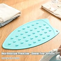 Vista 7 de LeLehome Alfombrilla antideslizante de silicona para tabla de planchar, resistente al calor caliente, alfombrilla compacta de vapor azul y verde