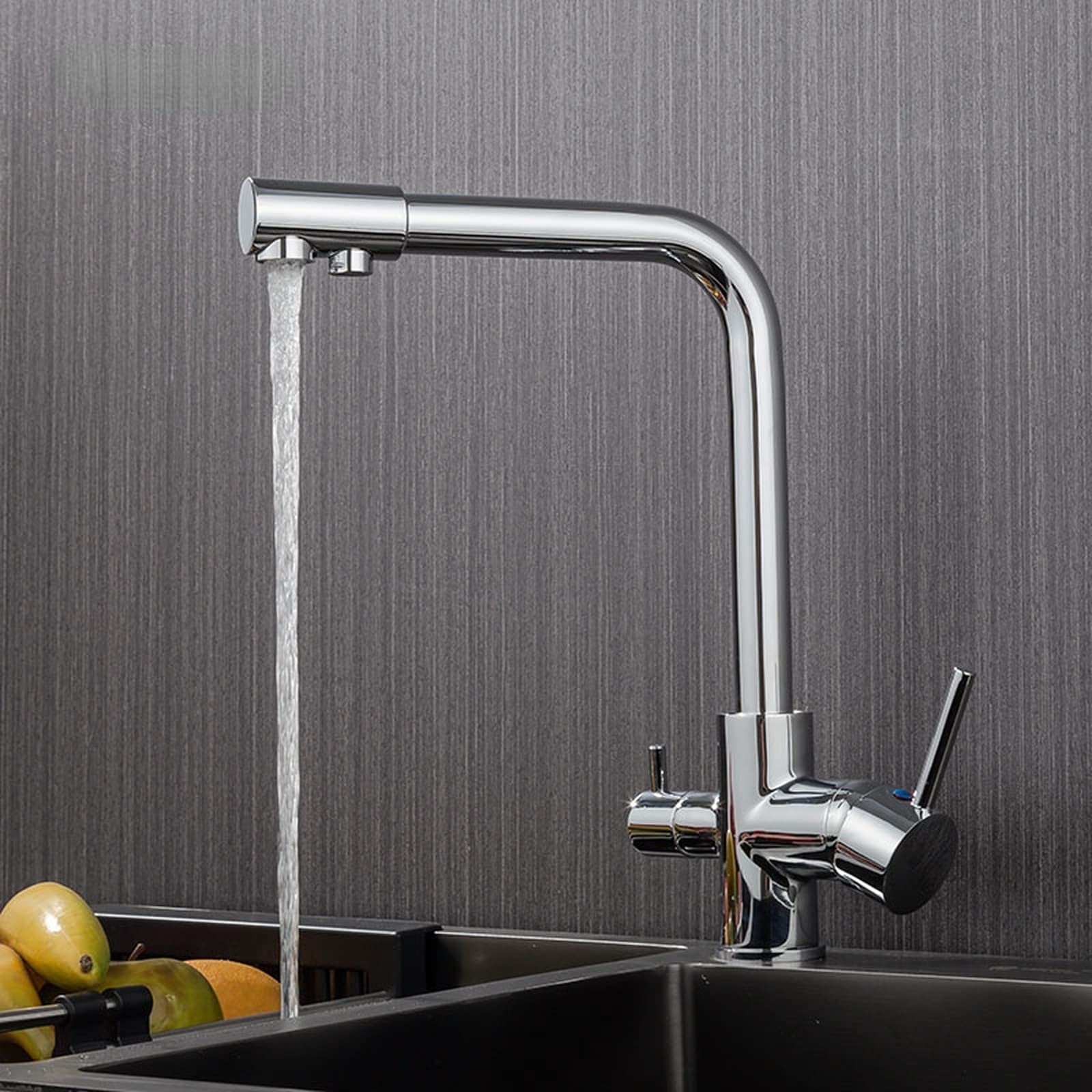 Purificateur d'eau de cuisine robinet noir double jet pour évier et vasque