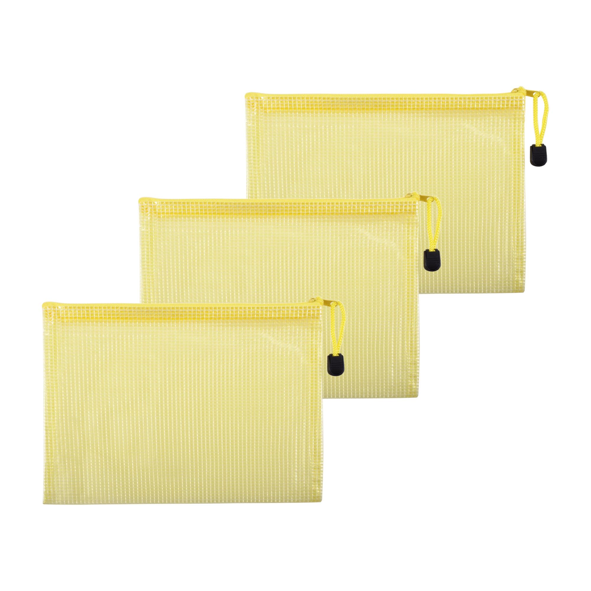 Skweawert 3 Pcs 4.72" x 6.3" A6 Sizes Mesh Zipper Pouch Bags, Mesh Bags with Zipper，Waterproof Clear document pouch for Organization Puzzles Travel, Office, Classroom Organization, A6 Yellow — image 1