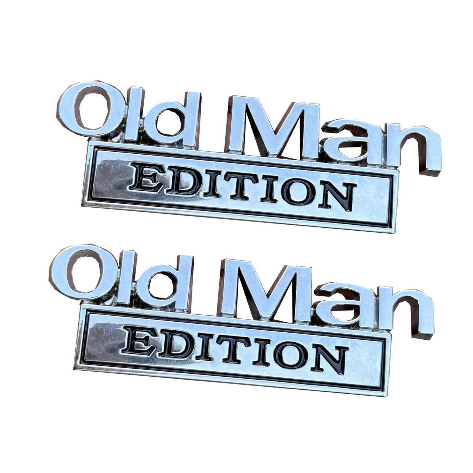 2 Pack Old Man Edition 3D Metal Car Emblem - Vintage Zinc Alloy Auto Badge, Universal Fit for Truck, SUV, Fender, Tailgate, Bumper (Silver and Red) - 5