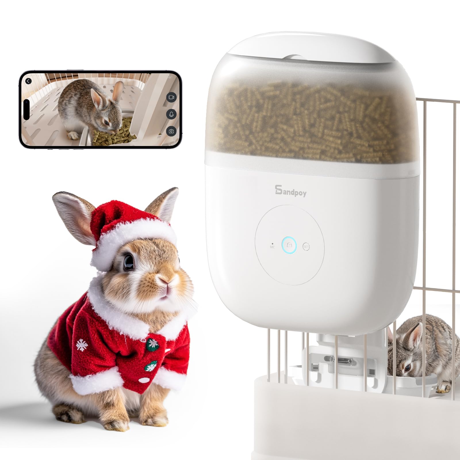 - Hanging Automatic Rabbit Feeder with 1080P Camera, 62oz Storage, Multiple Pet Cage Compatibility, Customized Feeding Schedule- Perfect for Ferrets, Cats, Guinea Pigs, Chinchilla and Hedgehog