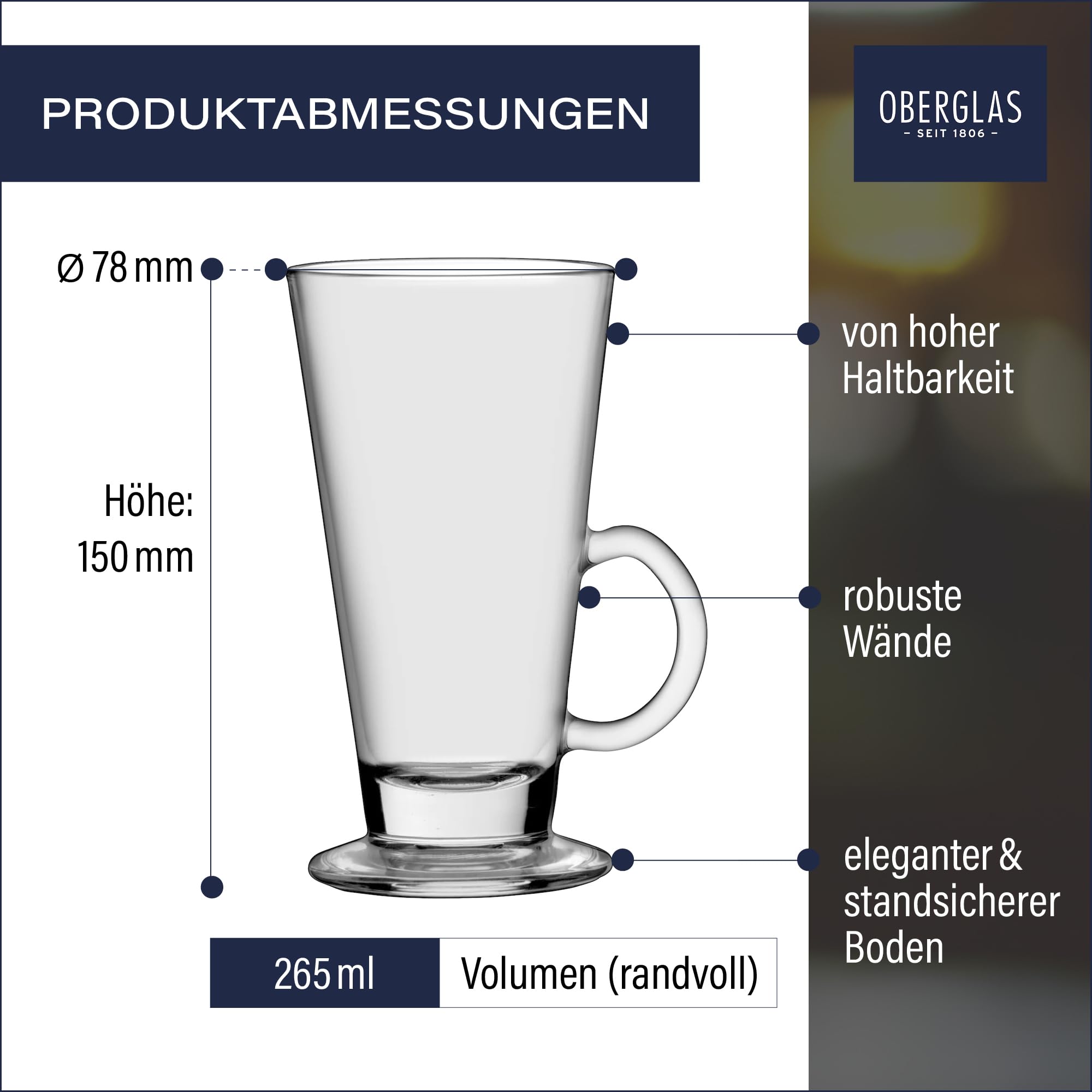 Stölzle Lausitz Zestaw 6 Szklanek do Kawy i Herbaty, 265 ml - Wysokiej Jakości Szklanki do Latte Macchiato, Kawy Mrożonej i Grzanego Wina z Uchwytem