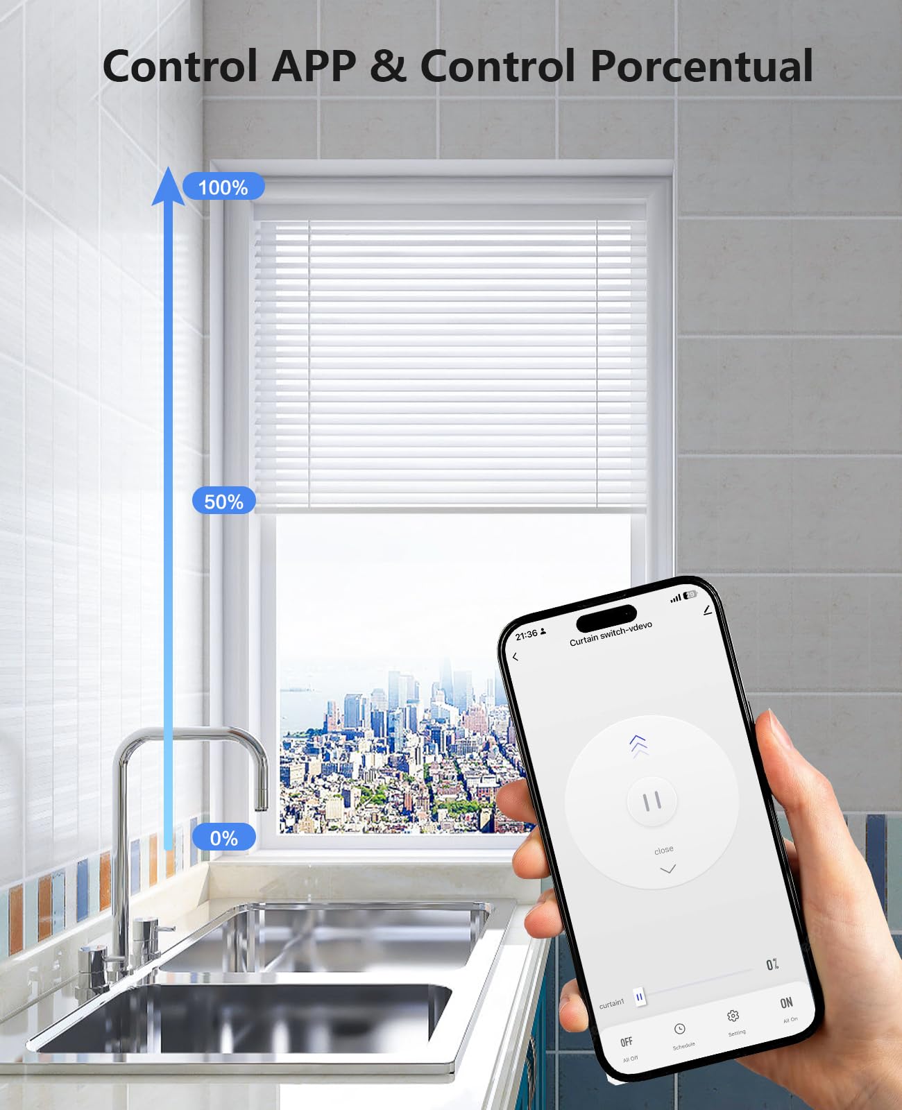 YOMOGI Módulo de Persiana Conectada, Módulo Interruptor para Persianas WiFi, Compatible con Alexa Google Home para Control Porcentual, Remoto, por Voz (Control Porcentual, 2)