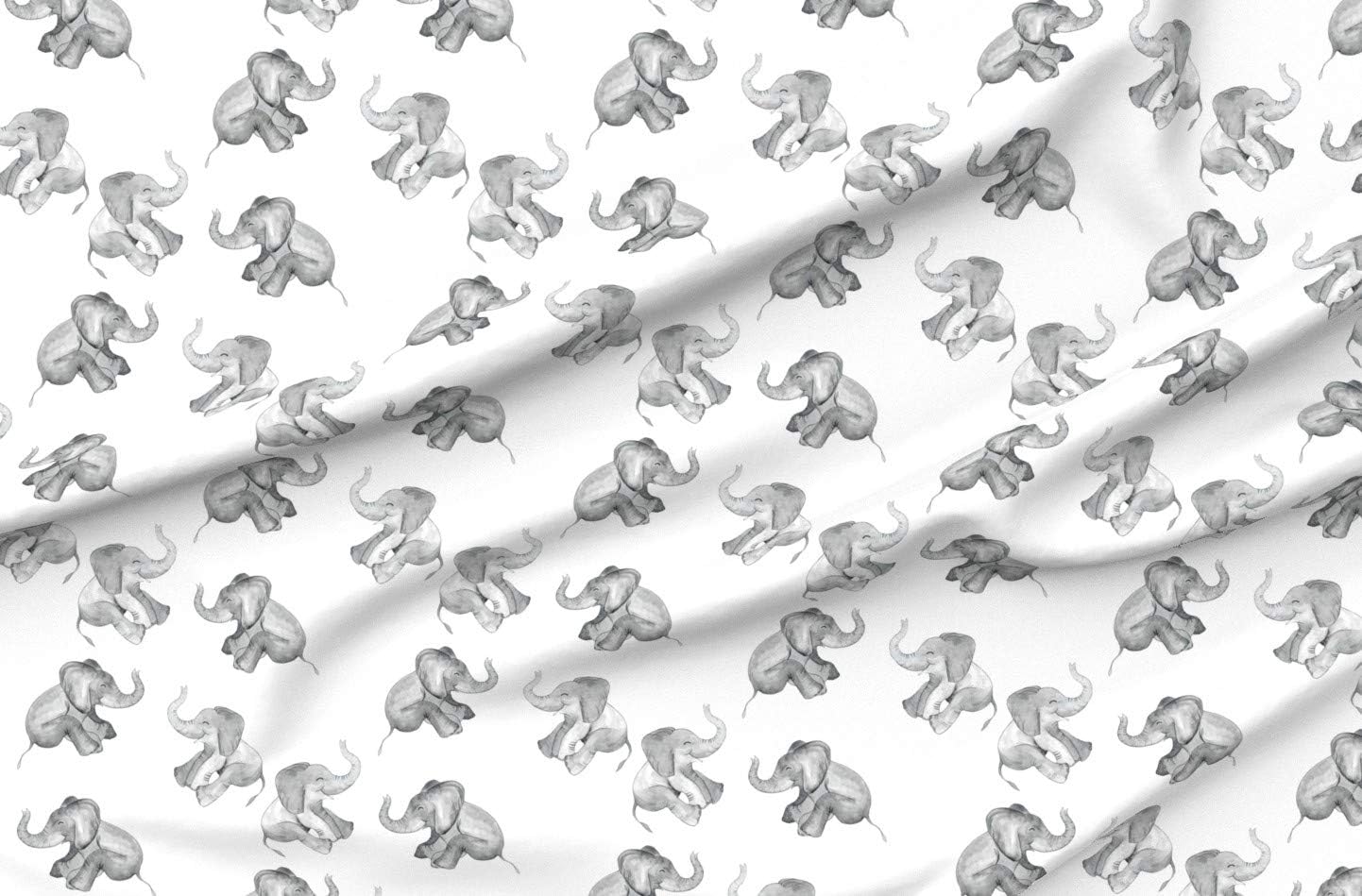 Spoonflower Fabric - Laughing Elephants White Large Print Elephant Watercolor Gray Cute Printed on Minky Fabric by The Yard - Sewing Baby Blankets Quilt Backing Plush
