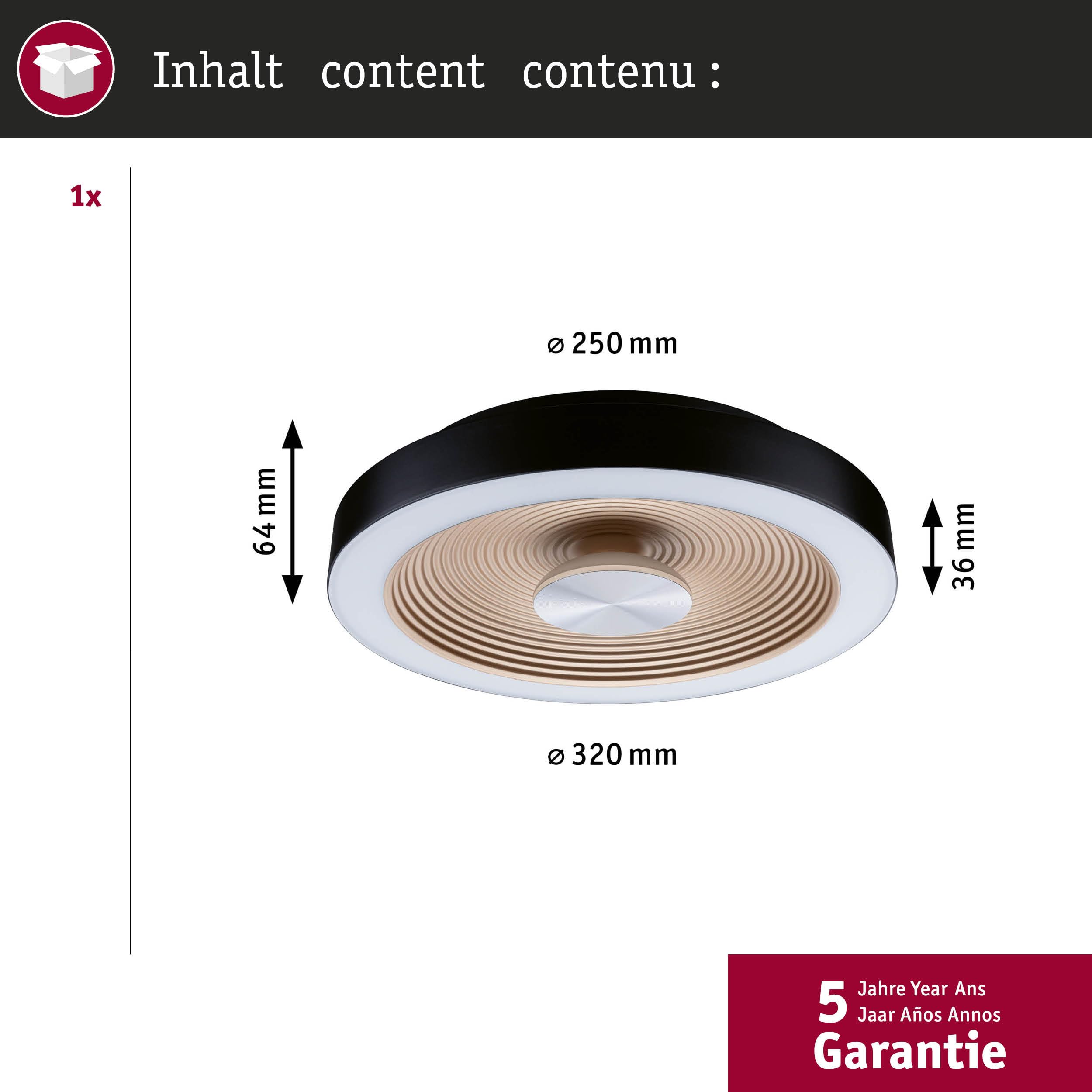 Paulmann 71178 WD Volea IP44 W/D dim LED 18W 320mm Schwarz Gold 230V Kunststoff