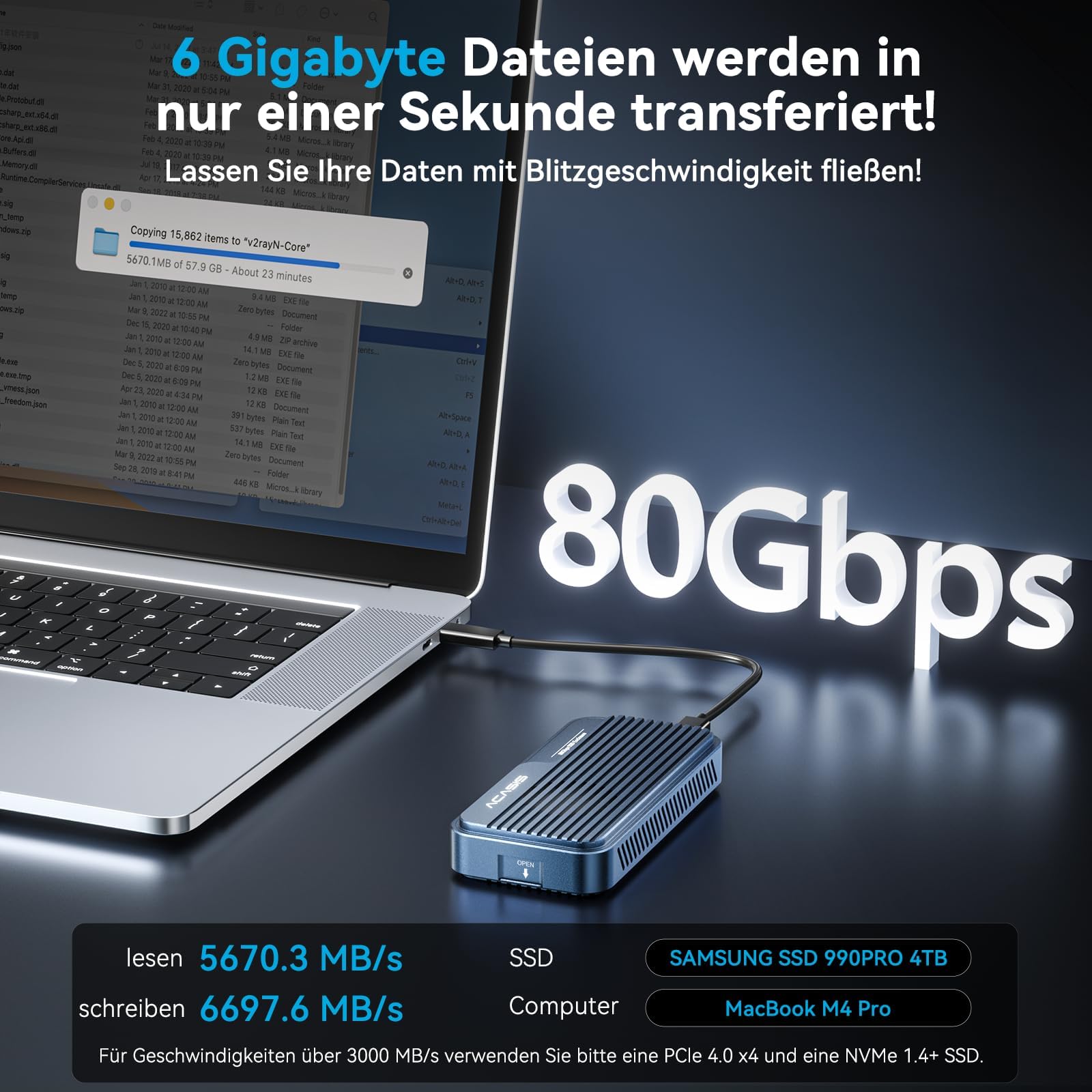 ACASIS 80 Gbps M.2 NVMe SSD Enclosure, z wentylatorem chłodzącym, 80 Gbps Nvme Enclosure Compatible with USB4/3 V2.0, MacBook Pro M4 (501 PRO-EU)
