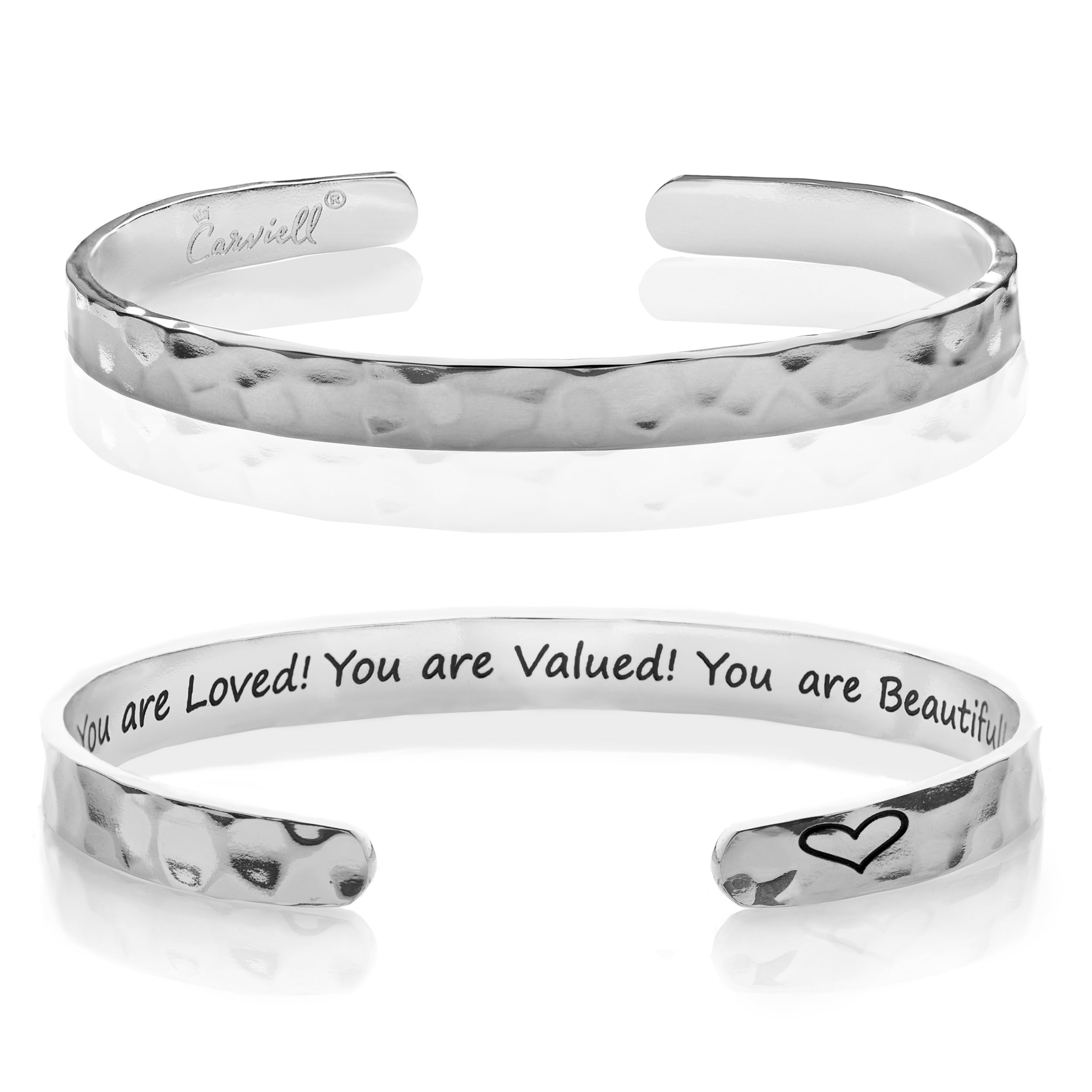 Engraved Cuff Bracelets for Women – Inspirational, Friendship, Love, Mom, Daughter, Sister, Christian, Graduation, Memorial & Wedding Gifts – 80+ Phrases – Stainless Steel, Gift-Ready