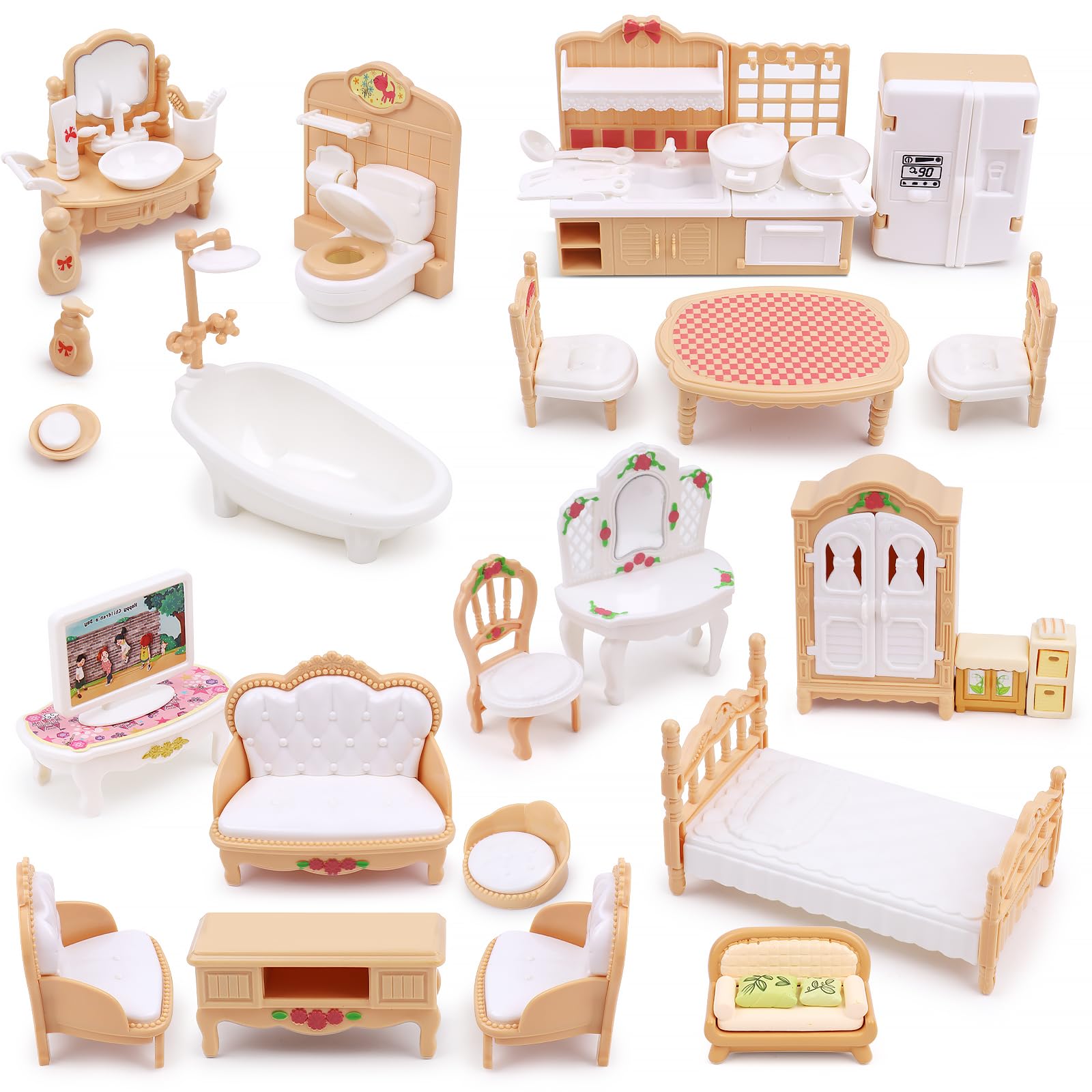 38 Pcs Doll House Furniture Set Realistic Plastic Dolls House Accessories