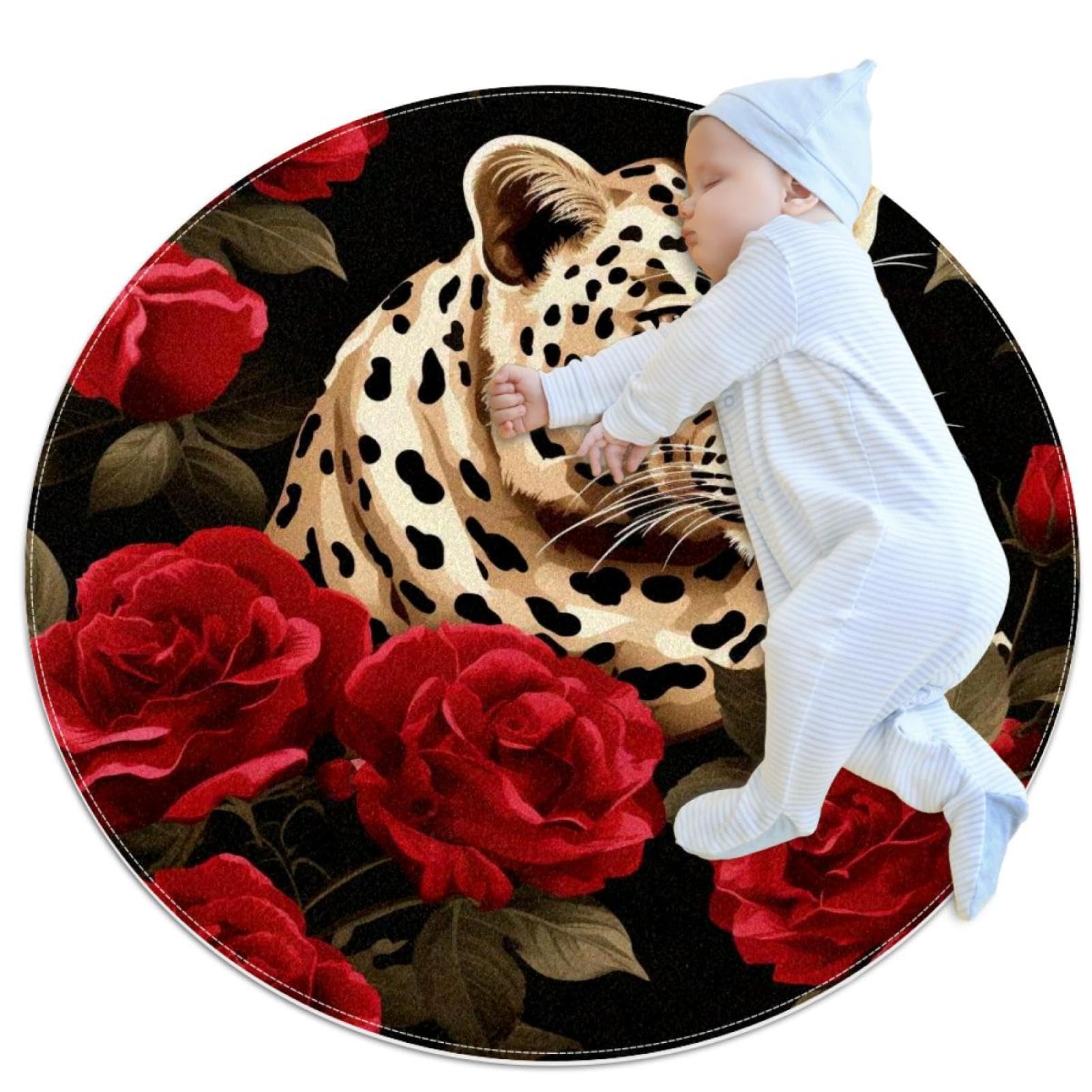 Tapis de salle de bain léopard rose rond 1m antidérapant pour chambre