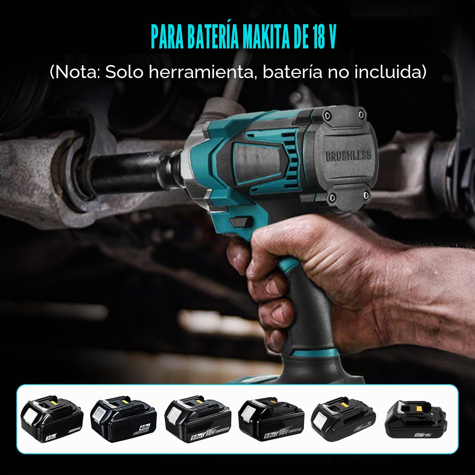 Atornillador de impacto de 700 Nm con batería para Makita 18 V (sin batería), llave de 1/2 pulgada sin escobillas con 6 tuercas y luz LED