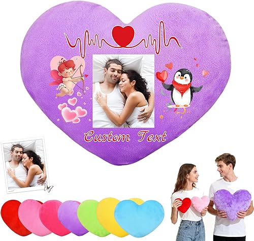 Almohada de corazón personalizada con relleno, almohadas personalizadas en forma de corazón con nombre de foto como almohadas de San Valentín para