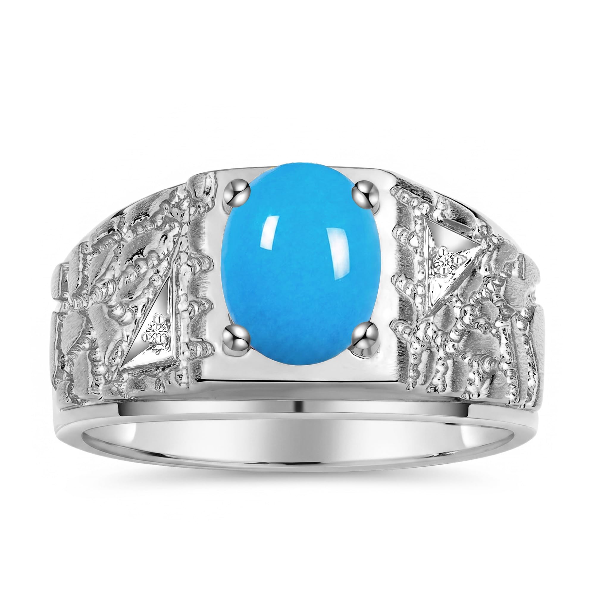 Rylos Men's Rings Designer Nugget Ring: Oval 9X7MM Gemstone &amp; Sparkling Diamonds - Color Stone Birthstone Rings for Men, Sterling Silver Rings in Sizes 8-13. Mens Jewelry