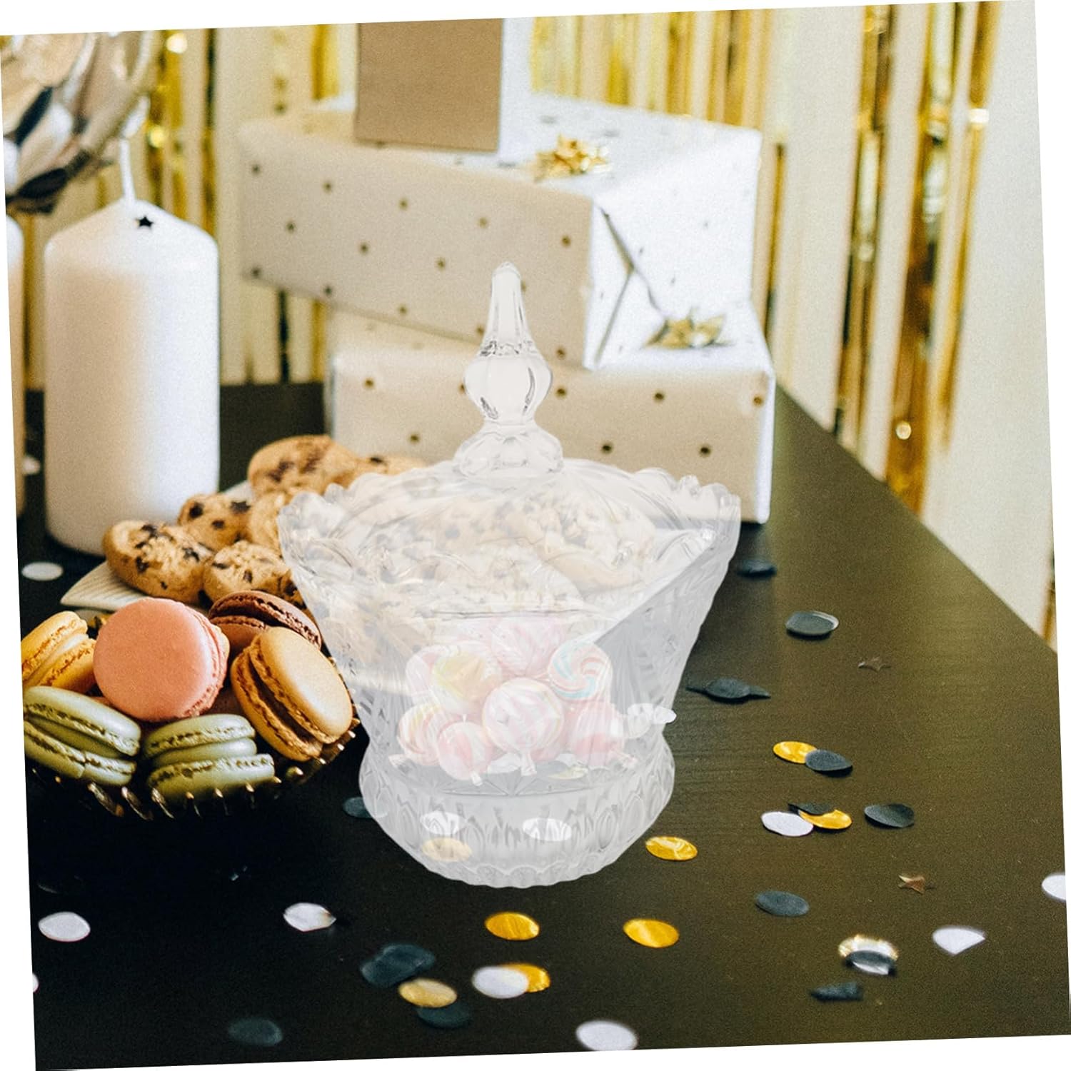 LIFKOME Glass Candy Bowl Lid Candy Jar for Snacks for Home Decor Office Desk and Gifting Special Occasions Easy to Clean and Maintain