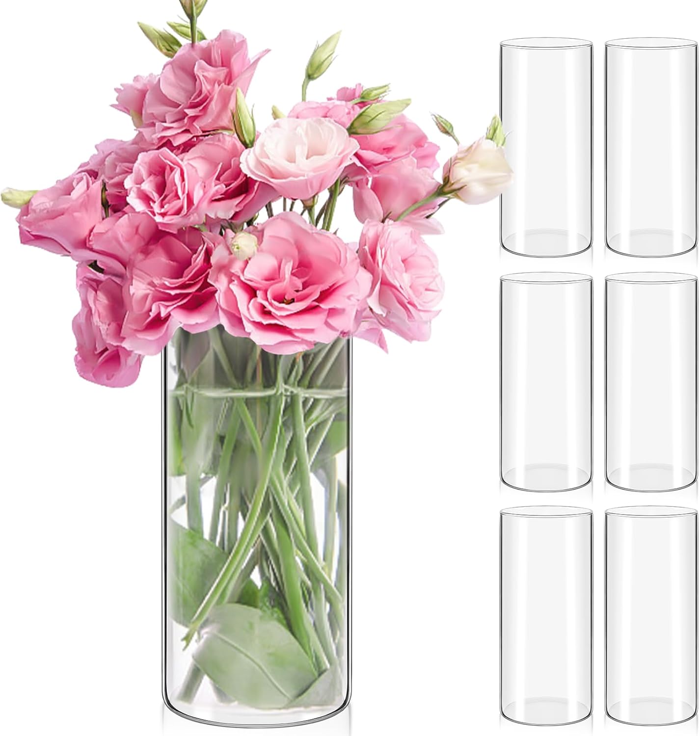 12pcs Glass Cylinder Vase for Centerpieces, 6 Inch Clear Vase Tall Glass Vases for Wedding Table Decor Hurricane Floating Candle Holder Cylinder Vases Bulk for Home Party Decor (6 x 3.35 Inch)